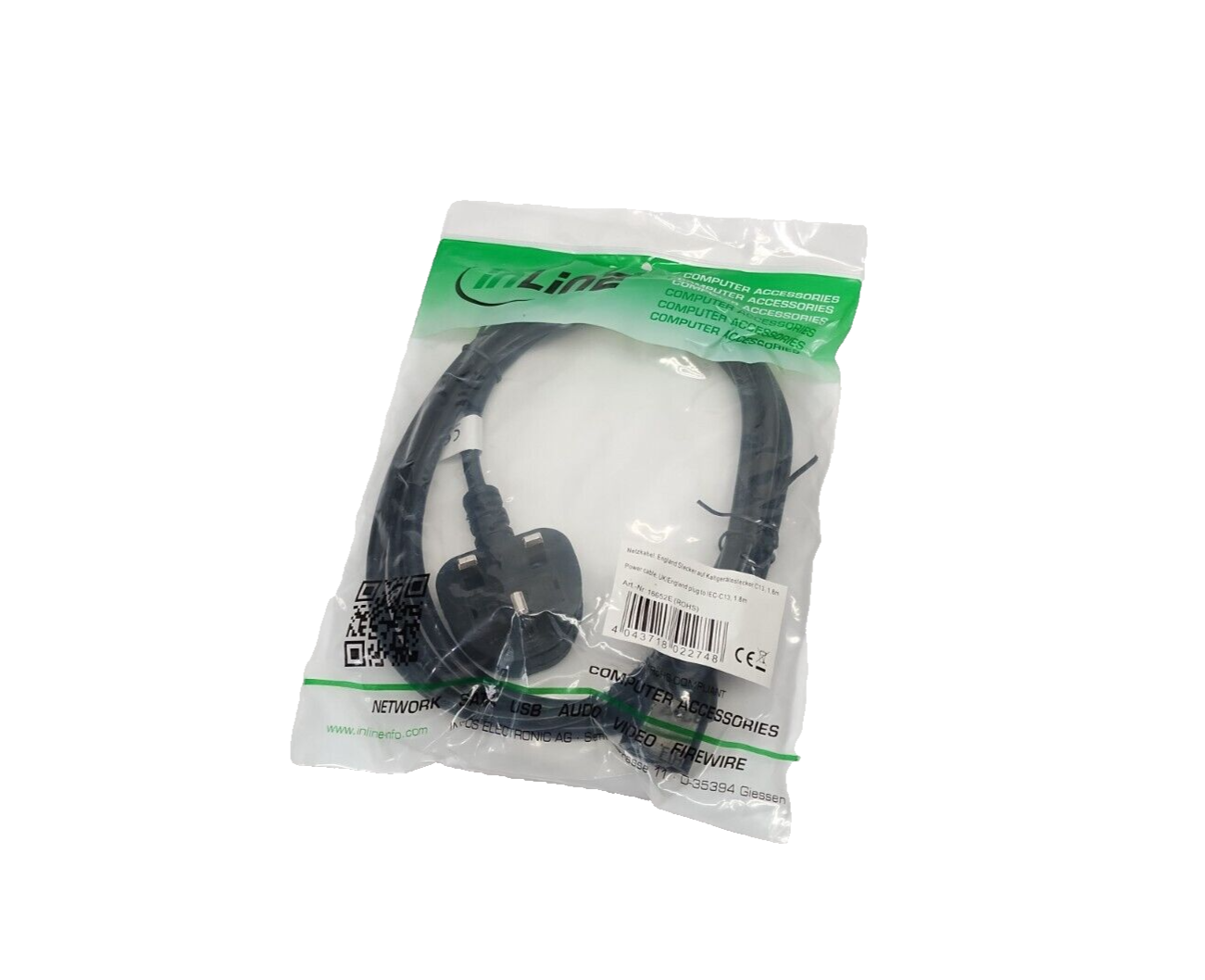 16652E | inLine Power Cable, England Male 3-Pin IEC C13 1.8m - New - Maverick Industrial Sales