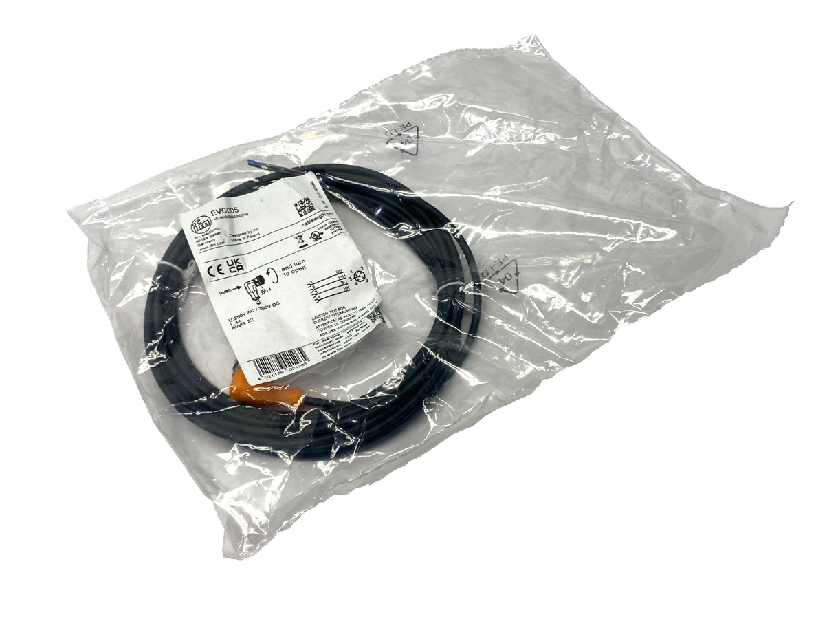 EVC005 | ifm Single End Female Cordset Right Angle M12 5-Pin 5m ADOAH040MSS0005H04 - New - Maverick Industrial Sales
