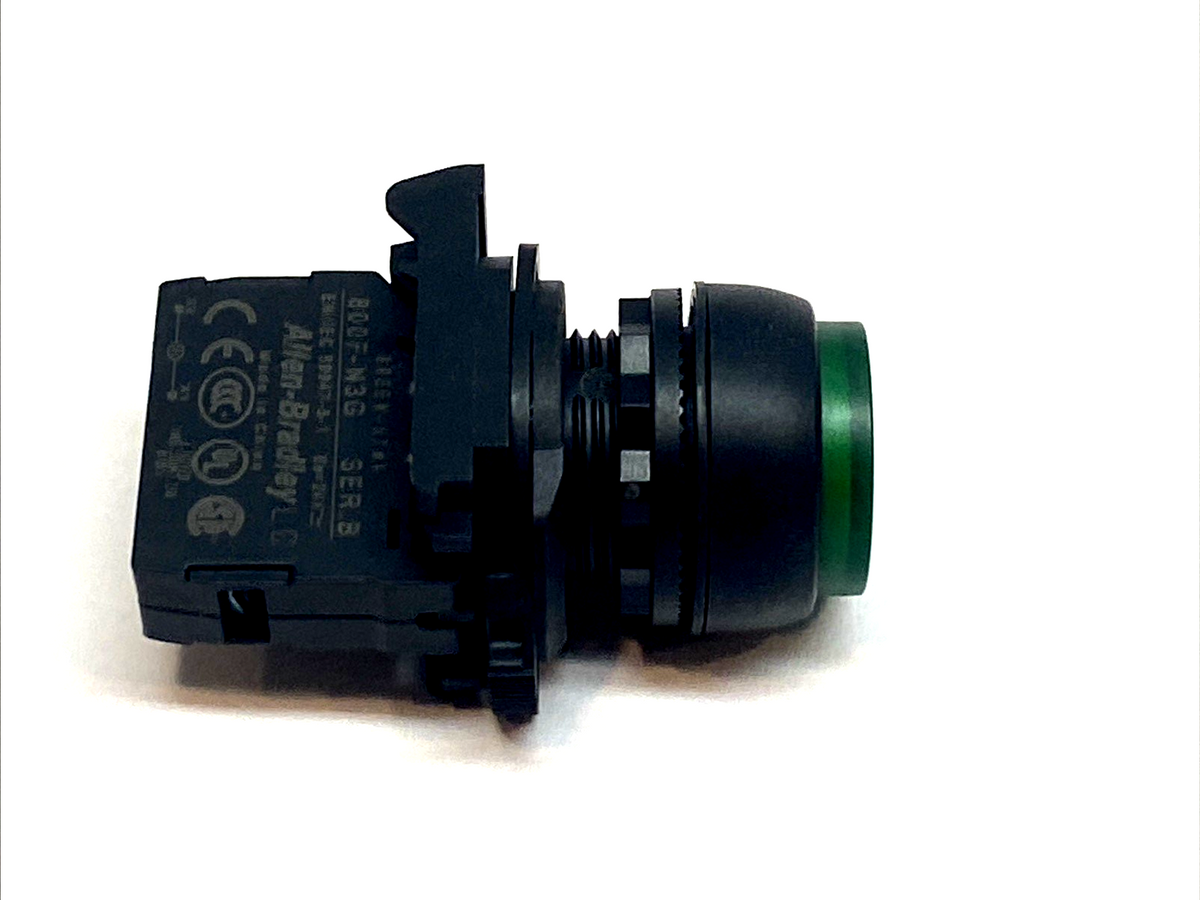 800FD-E3X11 | Allen-Bradley Green 22mm Momentary Push Button w/ 800F-N3G 24V LED - Used - Maverick Industrial Sales