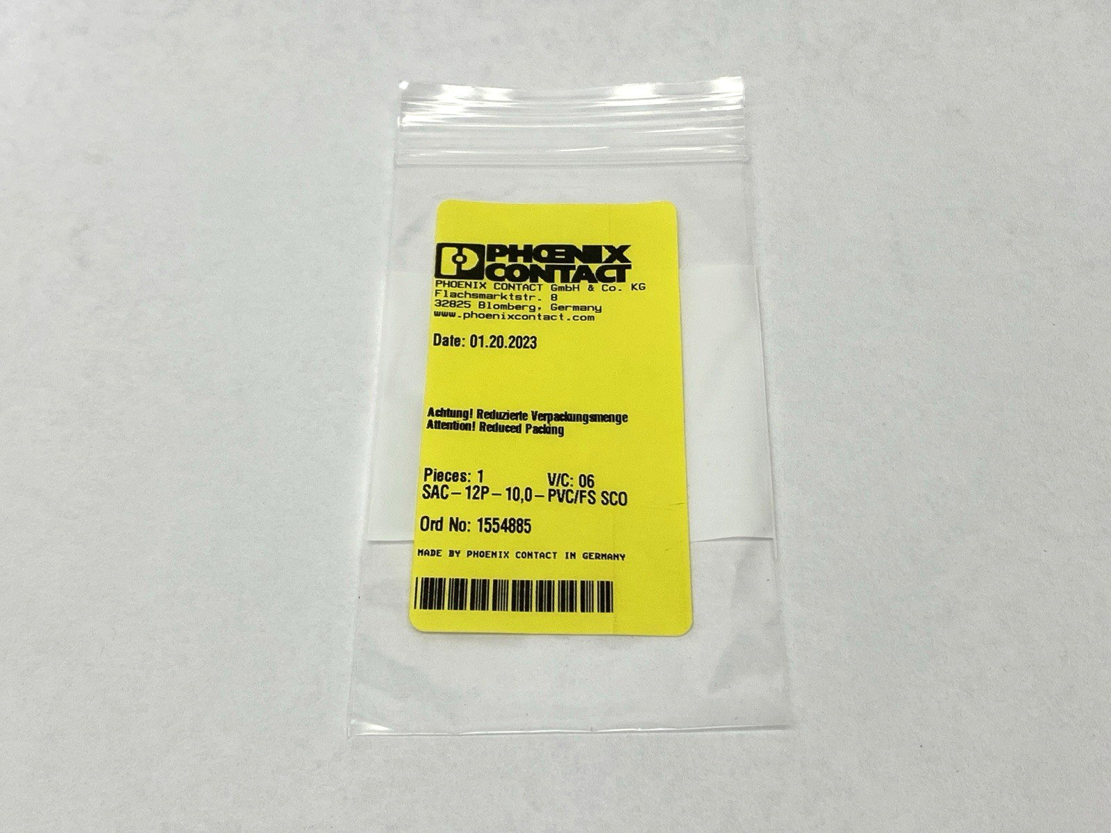 Phoenix Contact SAC-12P-10,0-PVC/FS SC0 Single-Ended Sensor M12 Cordset 1554885 - New – Open box - Maverick Industrial Sales