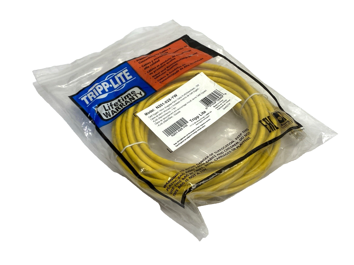 N201-025-YW | Tripp Lite Cat6 Gigabit Yellow Snagless Patch Double-Ended Cable - Maverick Industrial Sales