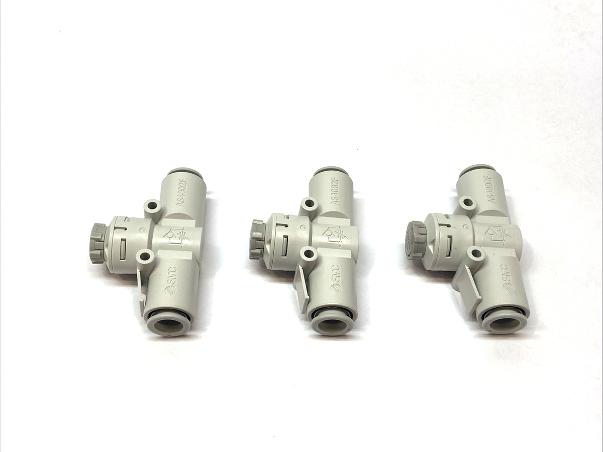 AS4002F-12A | SMC In-Line Flow Control Speed Adjustment Valve Fitting LOT OF 3 - New – Open box - Maverick Industrial Sales