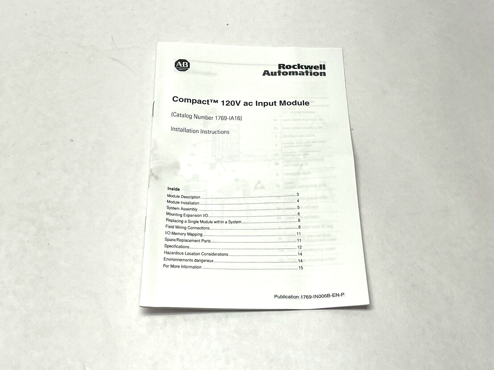 Allen Bradley 1769-IN006B-EN-P Installation Instruction Manual 1769-IA16 - New – Open box - Maverick Industrial Sales