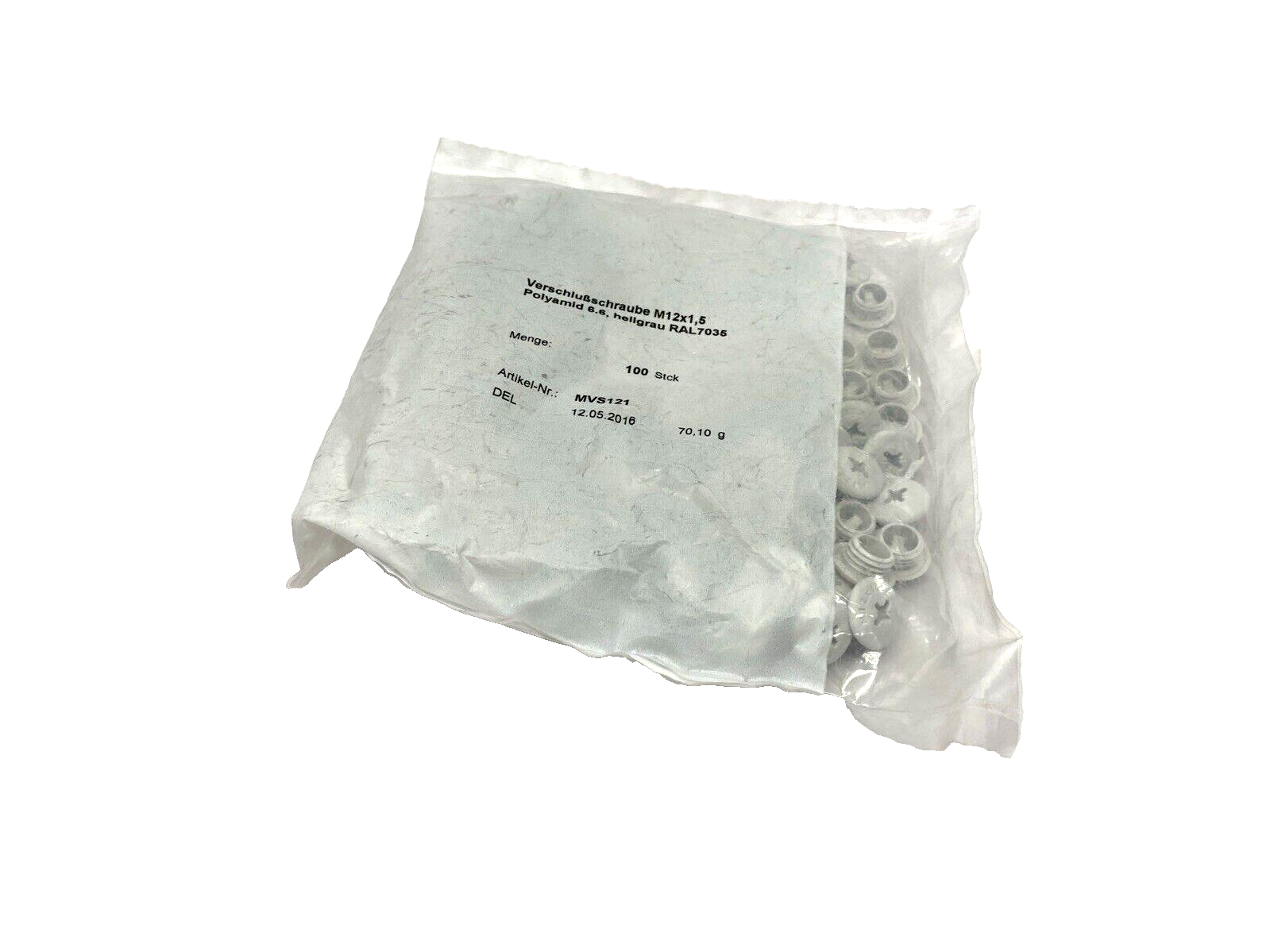 MVS121 Plug Screw M12x1.5 polymide 6.6 RAL7035, Light Gray, 100-PACK - Maverick Industrial Sales