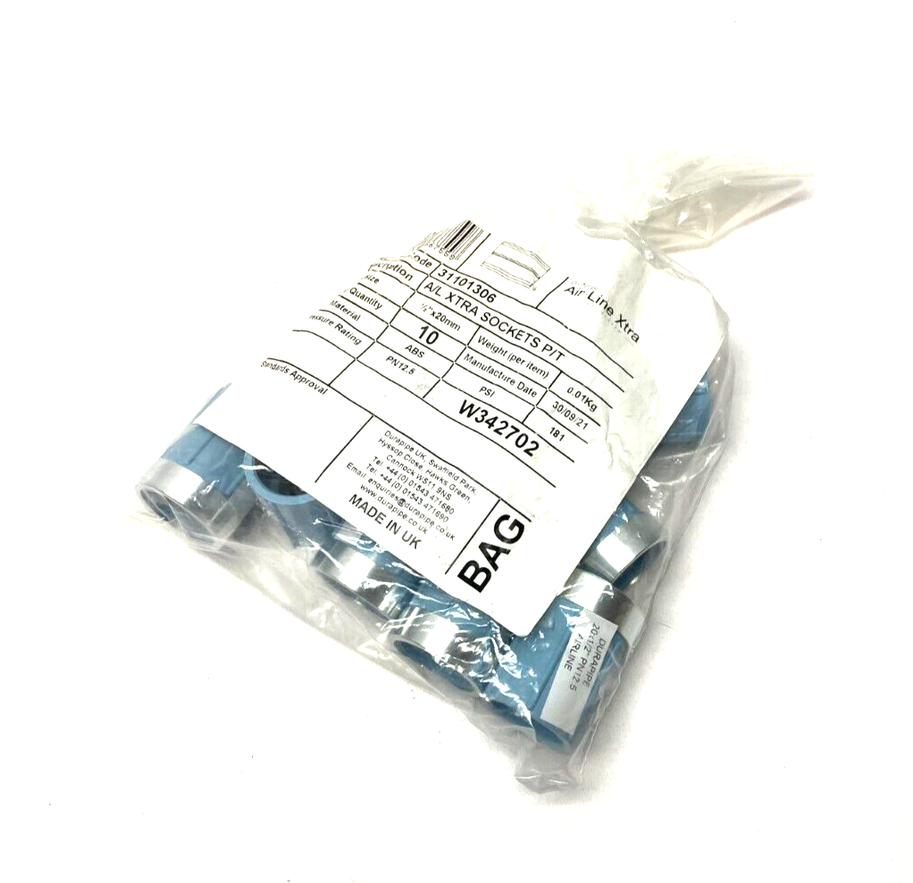 Durapipe 31101306 Air-Line Xtra Reinforced Socket Fitting 1/2" x 20mm PKG OF 10 - Maverick Industrial Sales