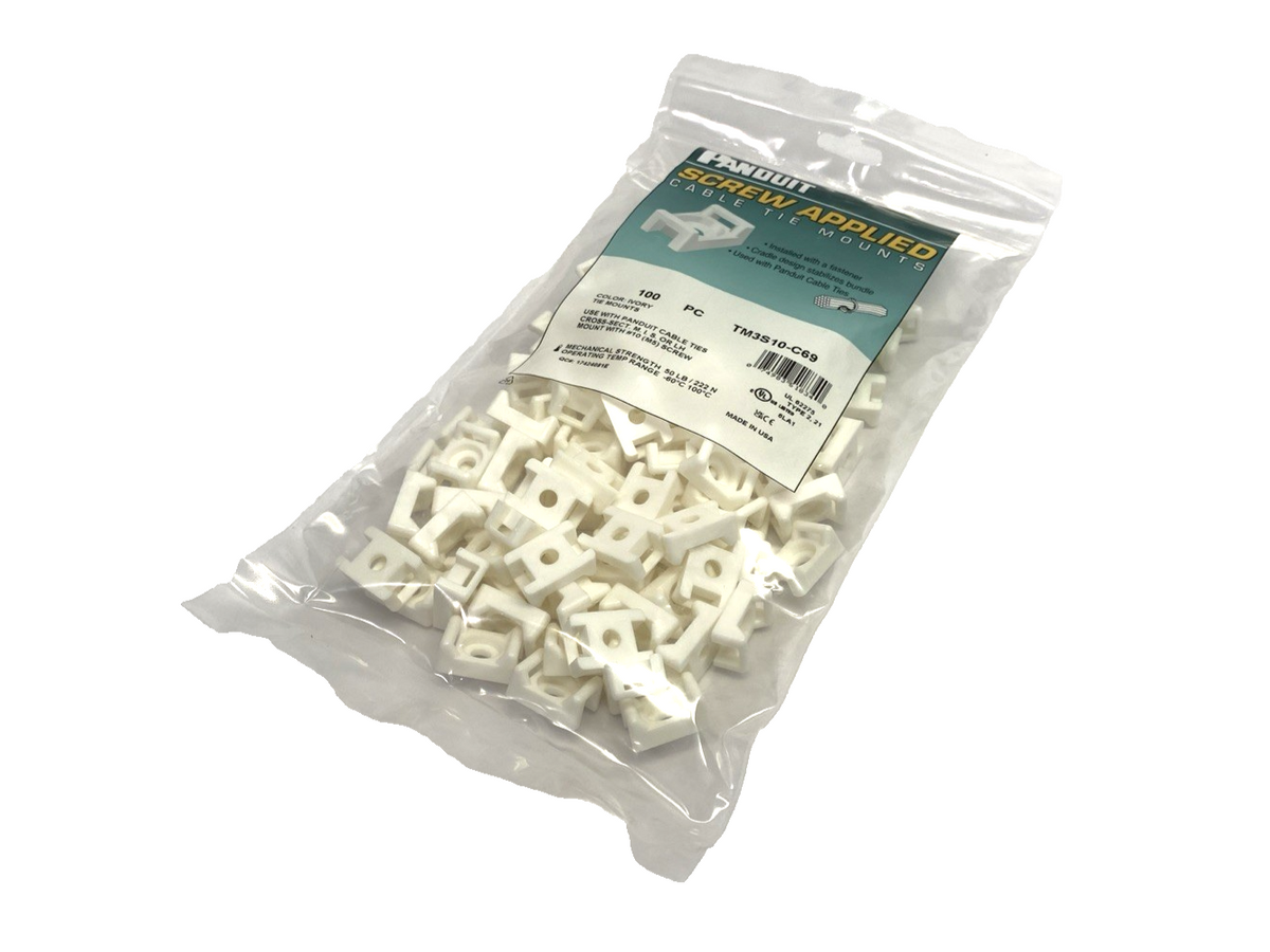 TM3S10-C69 | Panduit Cable Tie Mount, Ivory PA 0.88x0.63" 1/4" Screw 100-PACK - New - Maverick Industrial Sales