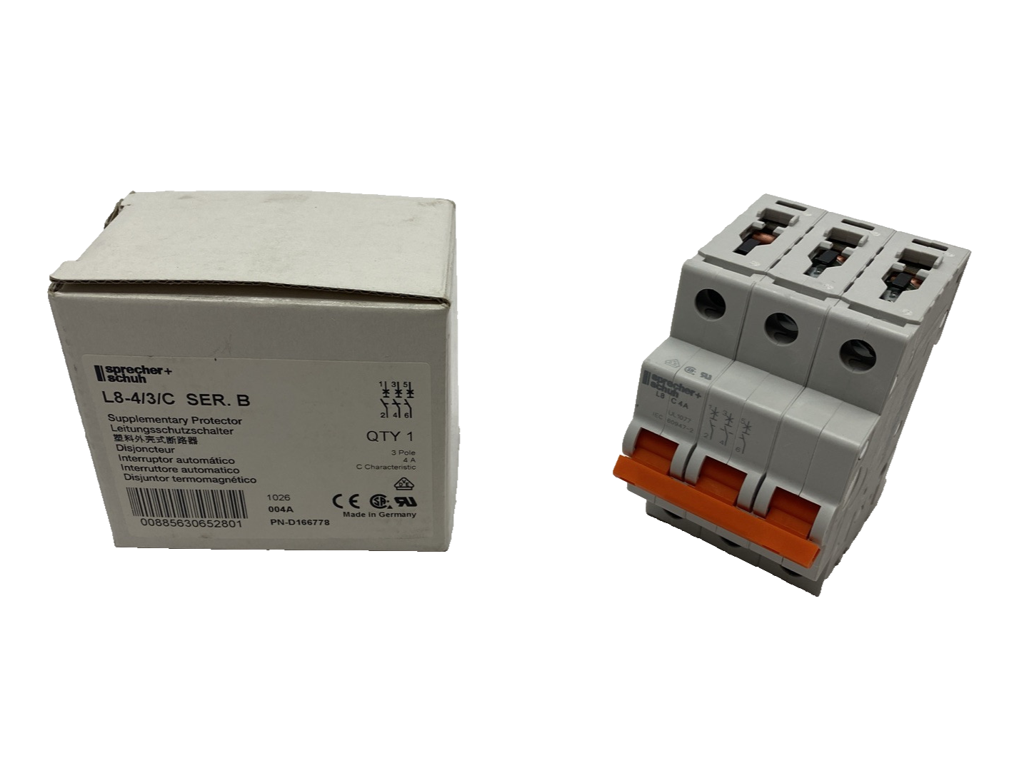 Sprecher+Shuh L8-4/3/C Ser. B Supplementary Circuit Breaker 3P 4A Trip C - Maverick Industrial Sales