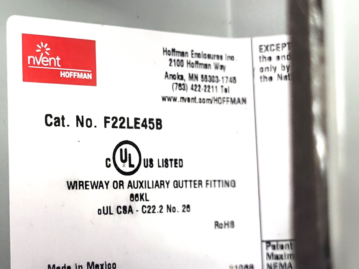 F22LE45B, 783510181505 | Hoffman F22LE45B nVent Elbow 45-Degree Inside Opening 2.5"x2.5" 783510181505 - New – Open box - Maverick Industrial Sales