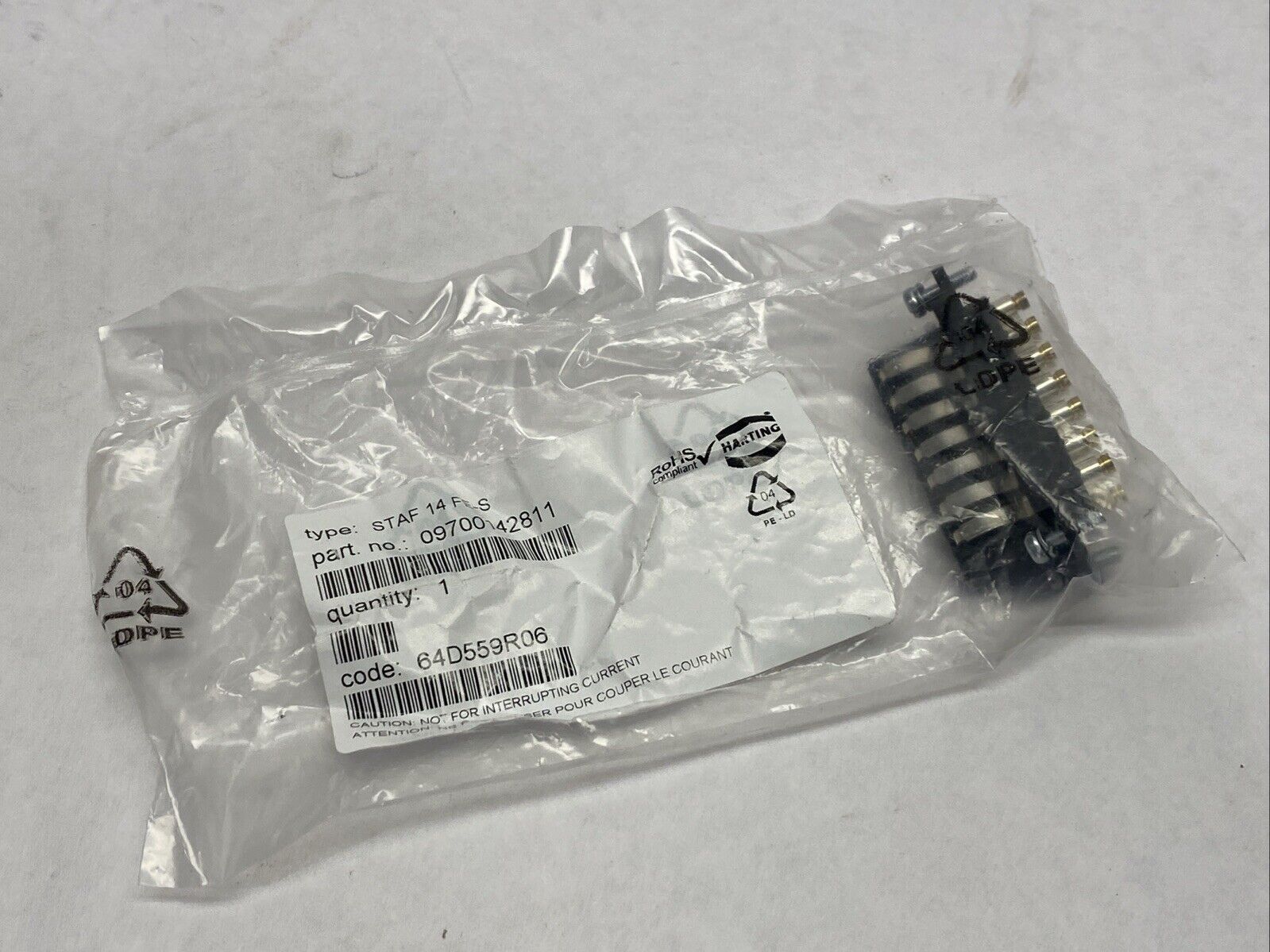 Harting 09700142811 STAF 14 FE-S Screw Terminal Insert Size 10A 14-Pin Female - New - Maverick Industrial Sales