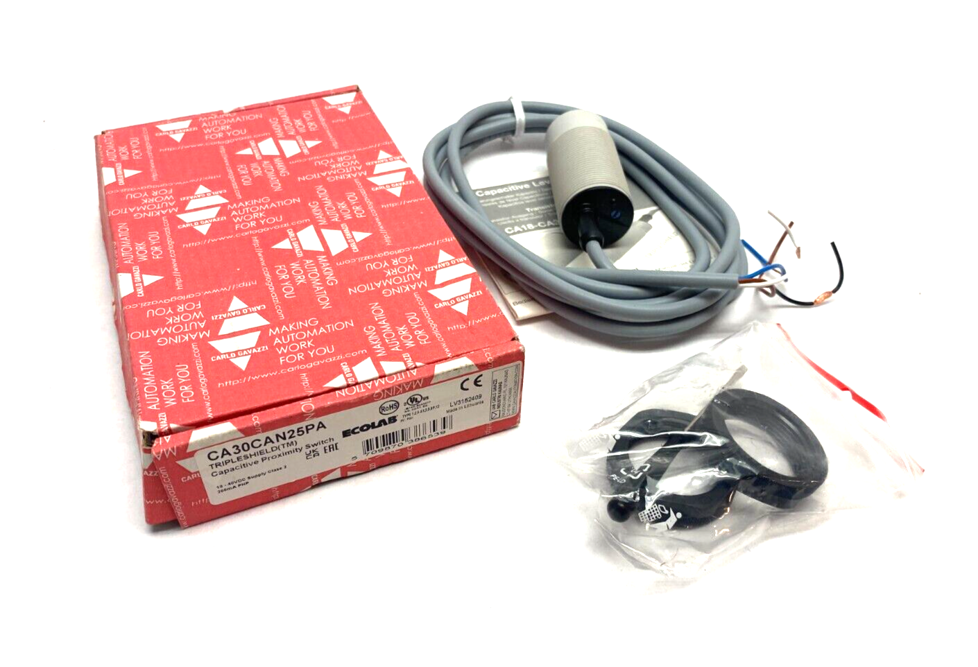 Carlo Gavazzi CA30CAN25PA Capacitive Proximity Switch M30 25mm Range 10-40VDC - Maverick Industrial Sales