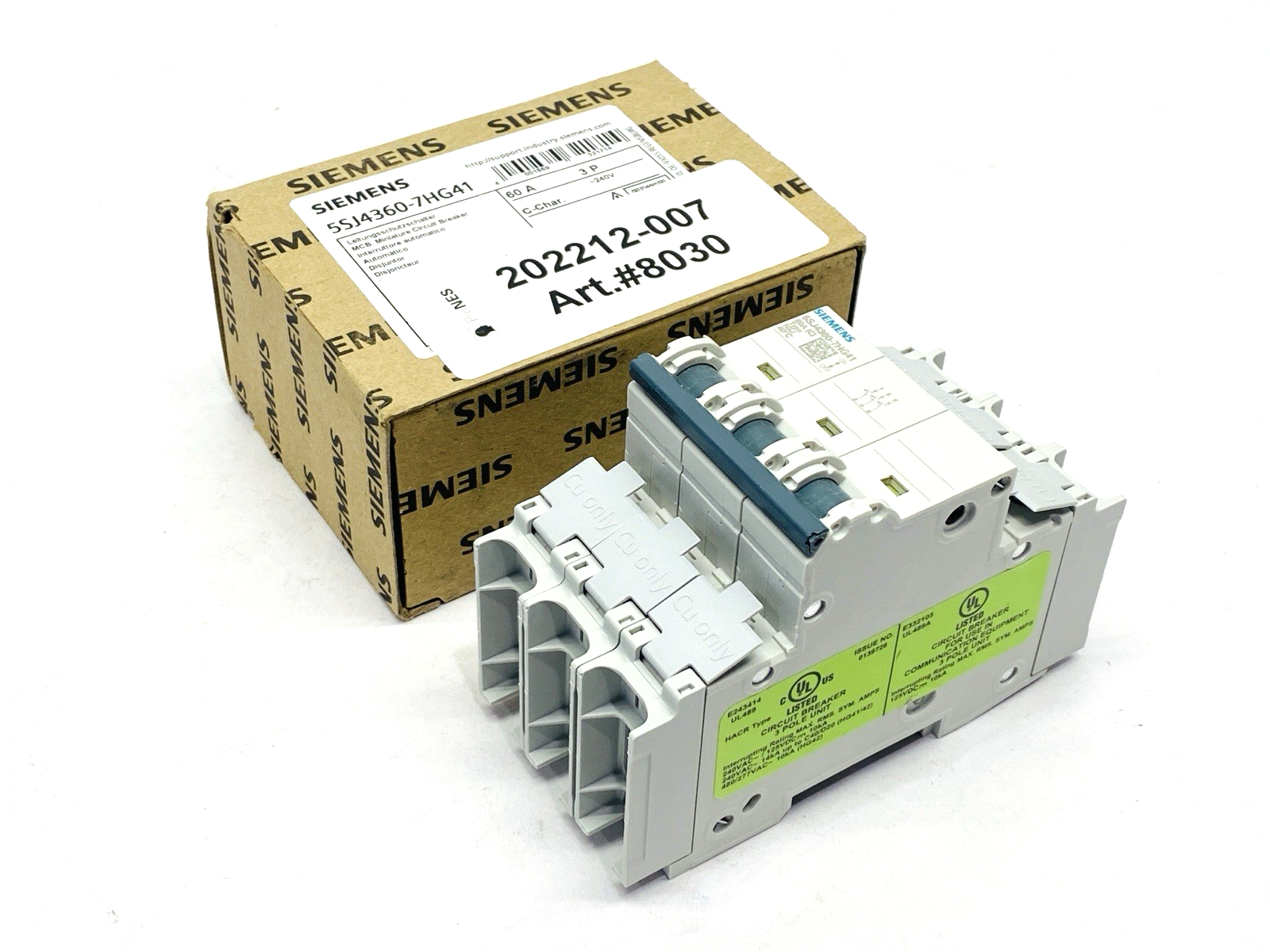 Siemens 5SJ4360-7HG41 Miniature Circuit Breaker 3-Pole 60A 240V - Maverick Industrial Sales