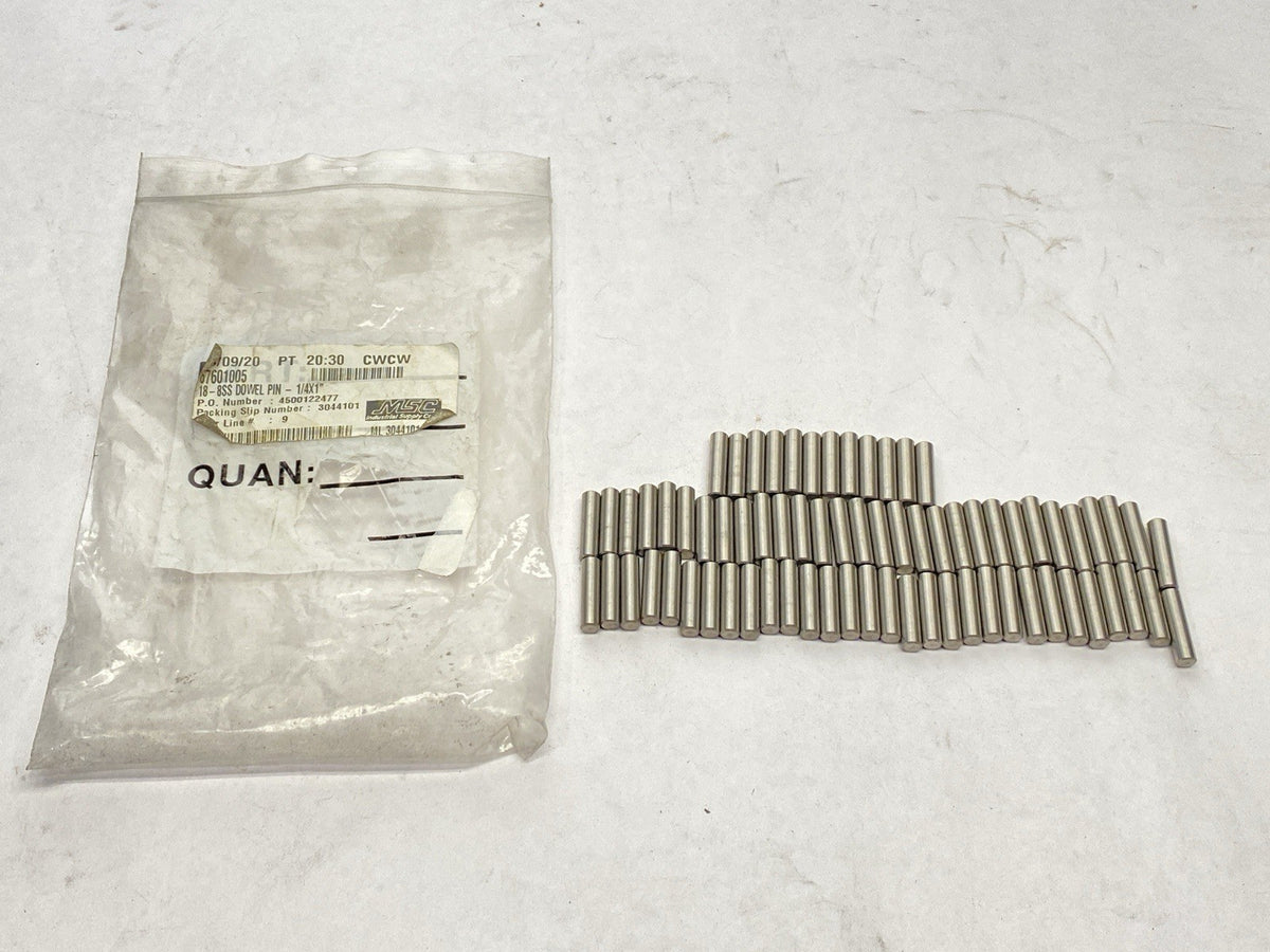67601005 | Value Collection Dowel Pin 1/4" Diameter 1" Length SS 18-8 LOT OF 72- New – Open box - Maverick Industrial Sales