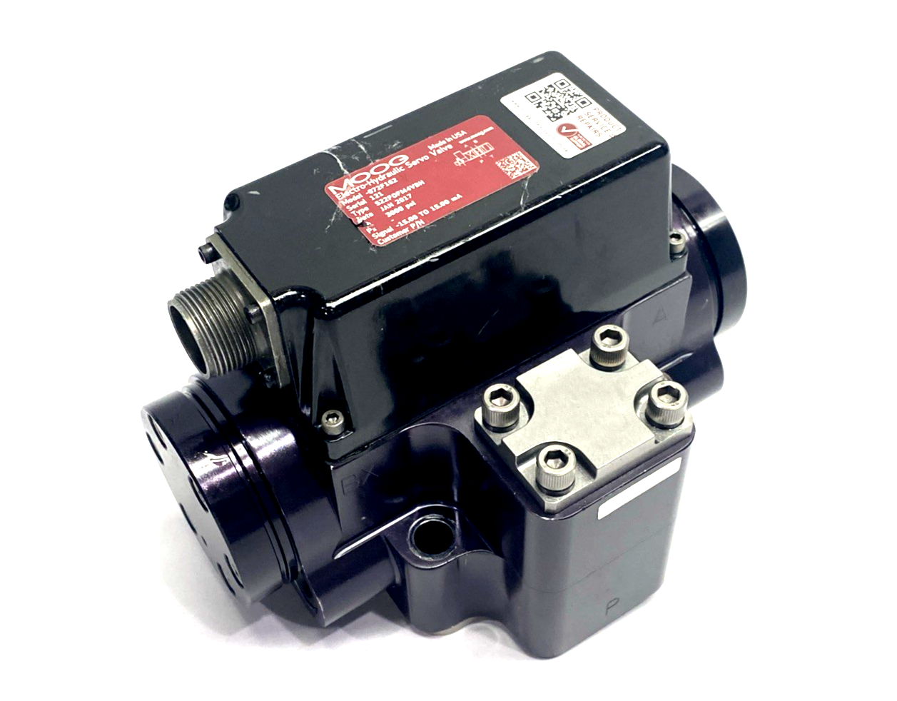 072F162 | Moog Servo Valve 3000 psi S22FOFM4VBH, HV-SV-60GPM-1IPT - For parts or not working - Maverick Industrial Sales