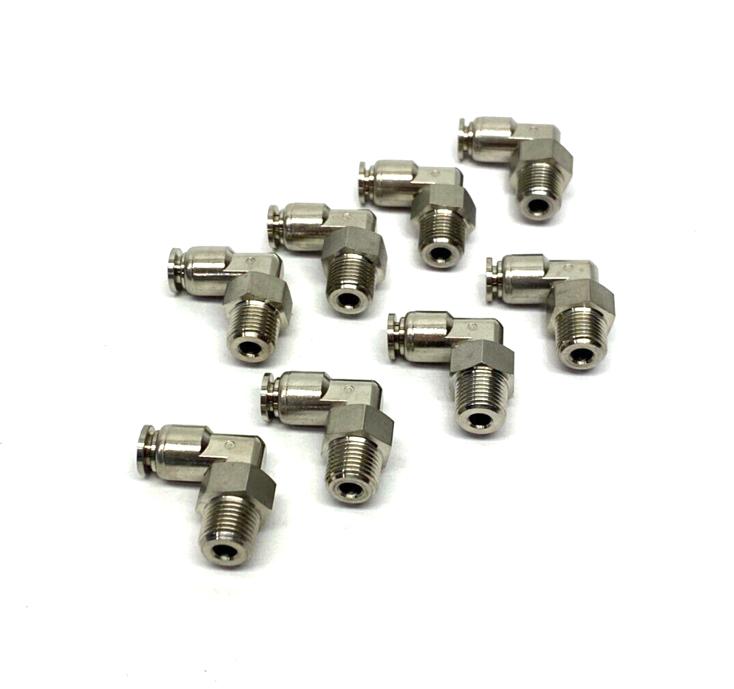 Stainless Steel Swivel Snap-Connect Elbow Fitting 4mm OD 1/8" Thread LOT OF 8 - Maverick Industrial Sales