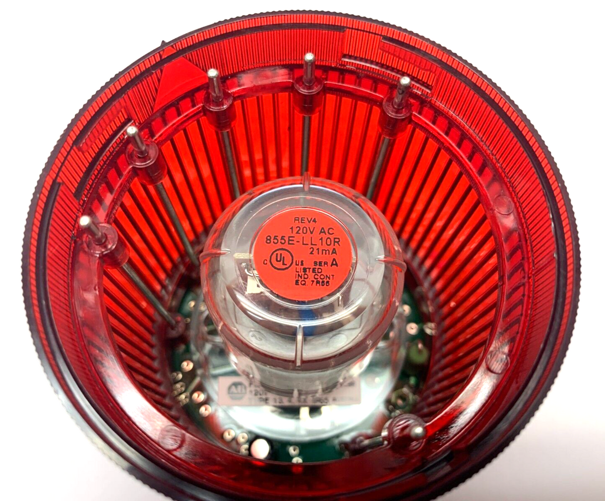 855T-B10GL4 | Allen Bradley Ser. C Red Flashing LED Stack Light 120VAC - Used - Maverick Industrial Sales