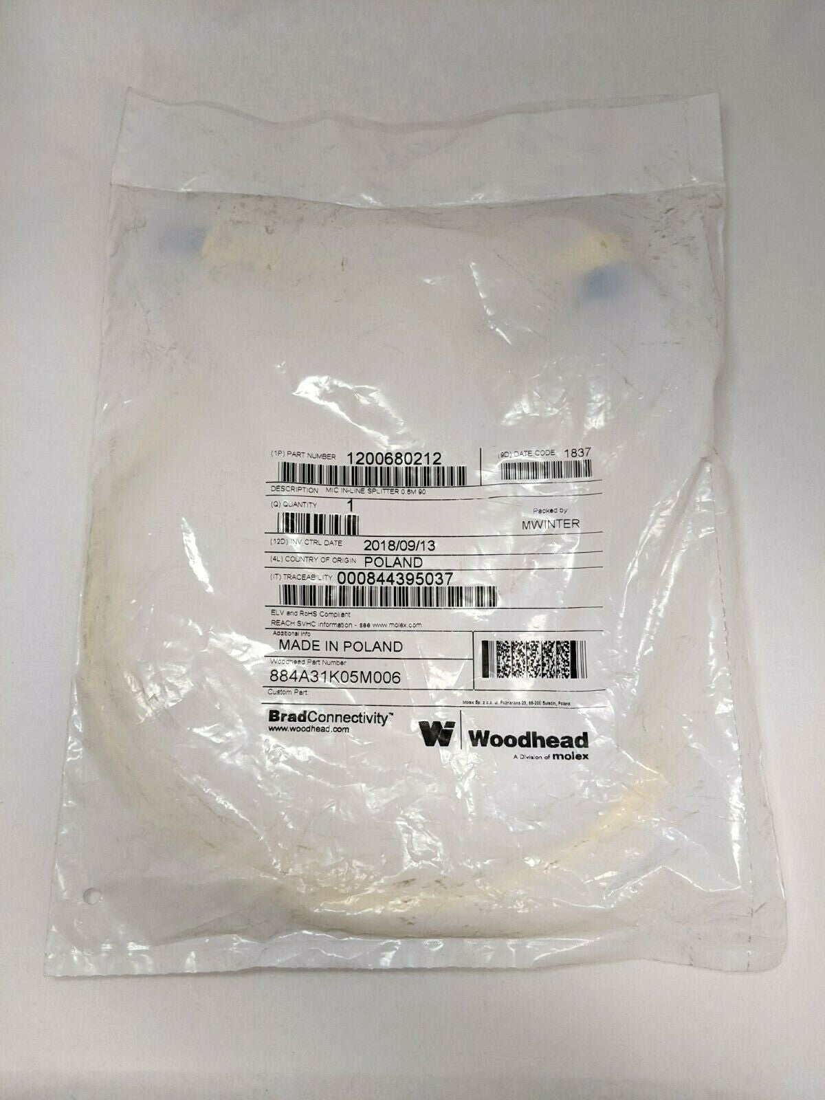 Molex Woodhead 1200680212 In-Line Splitter Cordset - New – Open box - Maverick Industrial Sales