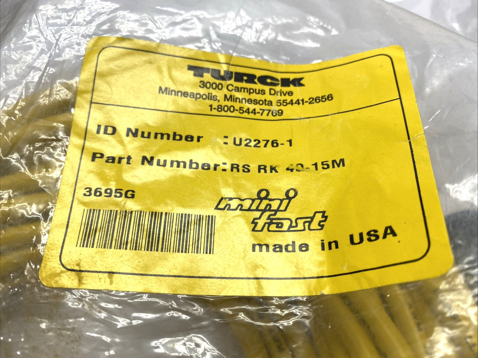 Turck RS RK 40-15M Single-Ended MiniFast Male 4-Pin Connector Cordset U2276-1 - New – Open box - Maverick Industrial Sales