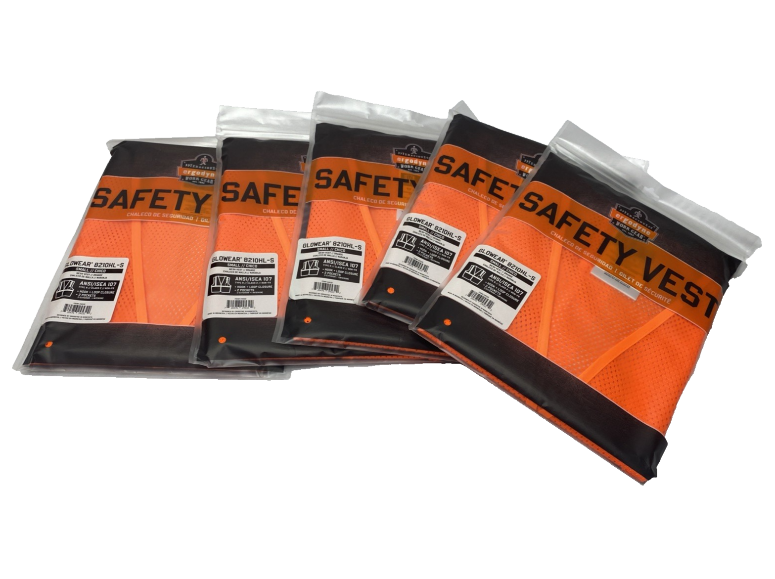 Ergodyne 8210HL-S Glowear Orange Mesh Vest, Class 2 Type R, Small 24532 LOT OF 5 - Maverick Industrial Sales