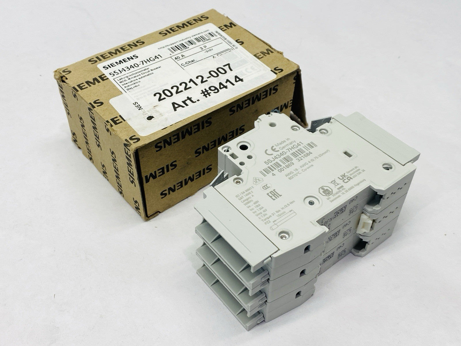 Siemens 5SJ4340-7HG41 Miniature Circuit Breaker 3-Pole 40A 240V - Maverick Industrial Sales