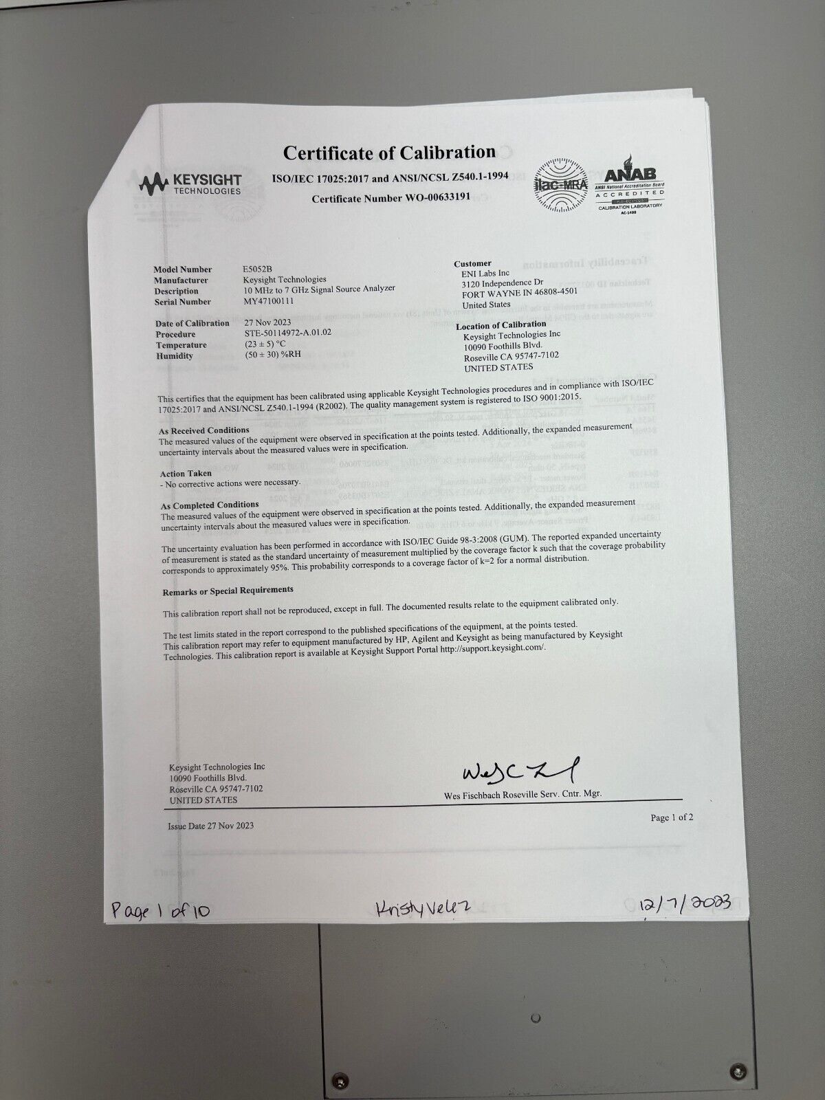 Agilent E5052B Signal Source Analyzer, 10 MHz - 7 GHz, MY47100111 - For parts or not working - Maverick Industrial Sales