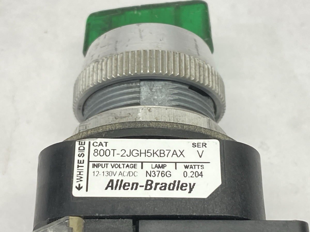 800T-2JGH5KB7AX | Allen Bradley Ser V Selector Switch 30mm Green 12-130V 0.204W - Used - Maverick Industrial Sales