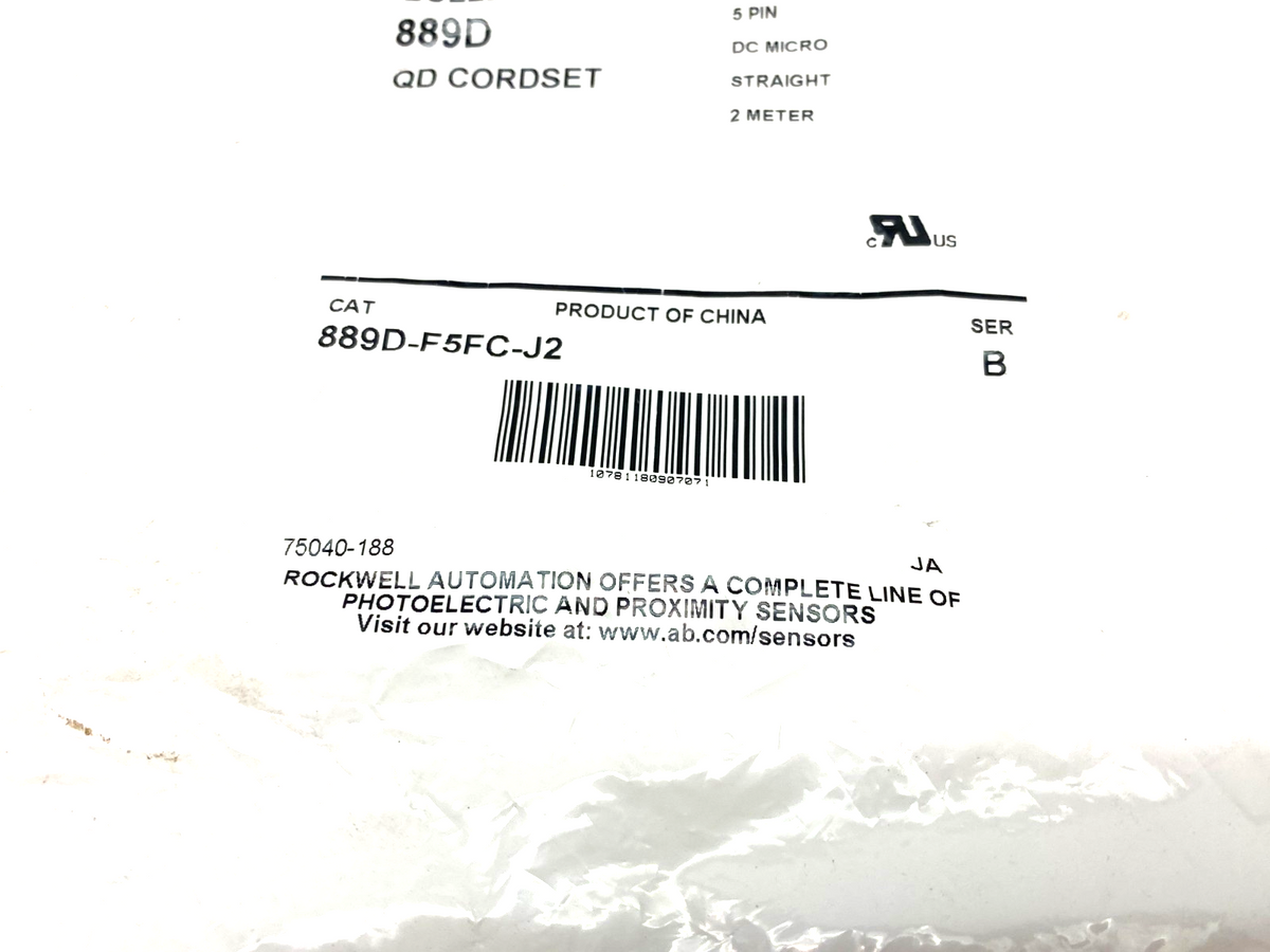 889D-F5FC-J2 | Allen Bradley Ser. B Straight DC Micro QD Cordset 5-Pin Female - New Other - Maverick Industrial Sales