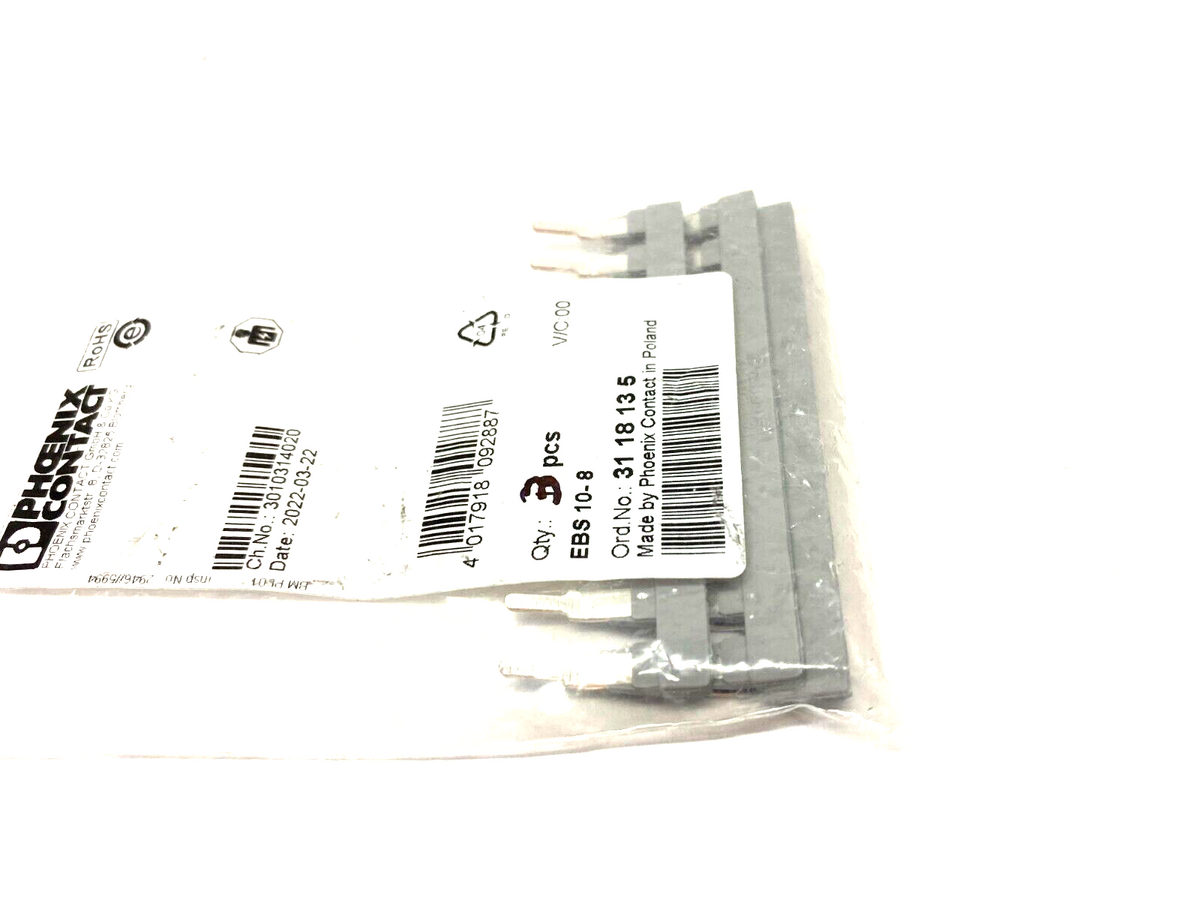 EBS 10-8, 3118135 | Phoenix Contact EBS 10-8 Gray Insertion Jumper Bridge 3118135 LOT OF 3 - New Other - Maverick Industrial Sales