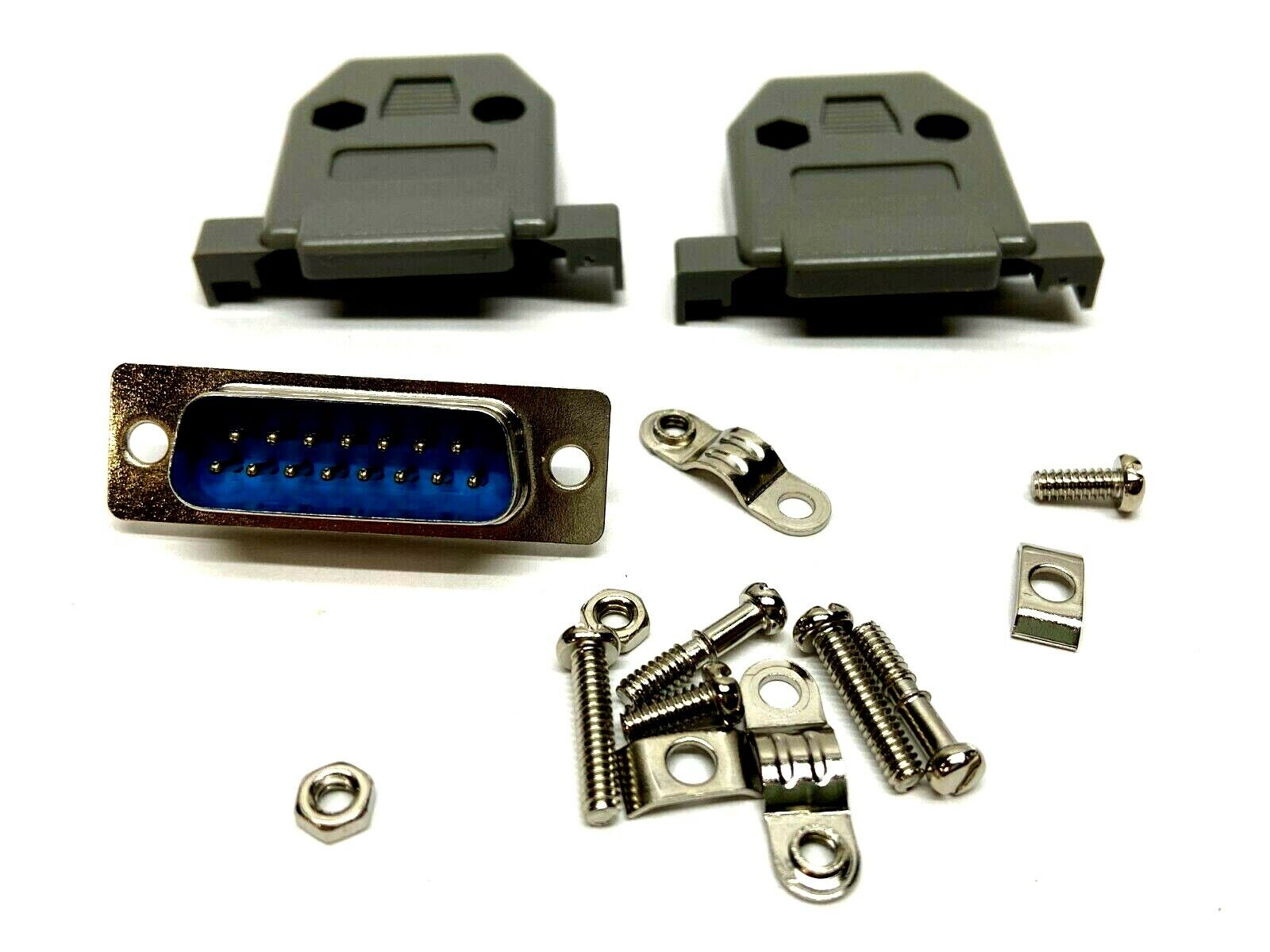 DB15 Female Socket w/ Gray Plastic Hood - New - Maverick Industrial Sales