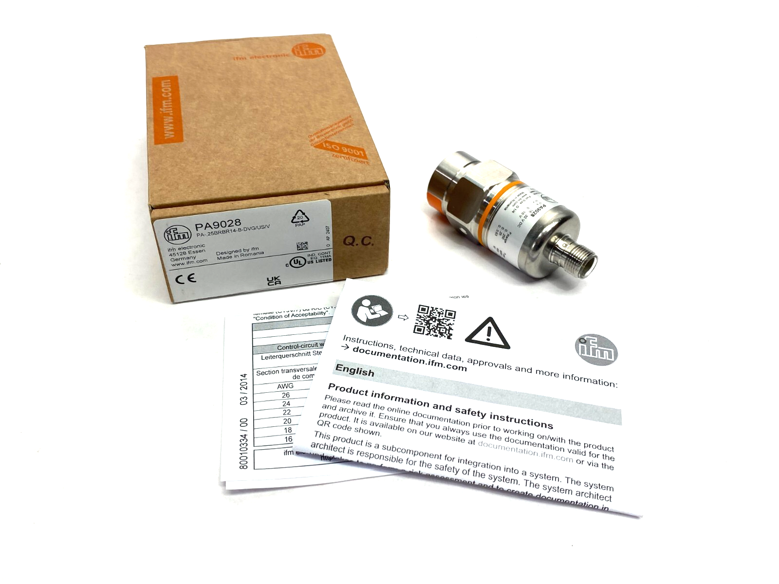 Ifm PA9028 Pressure Transmitter Ceramic Measuring Cell PA-,25BRBR14-B-DVG/US/V - New – Open box - Maverick Industrial Sales