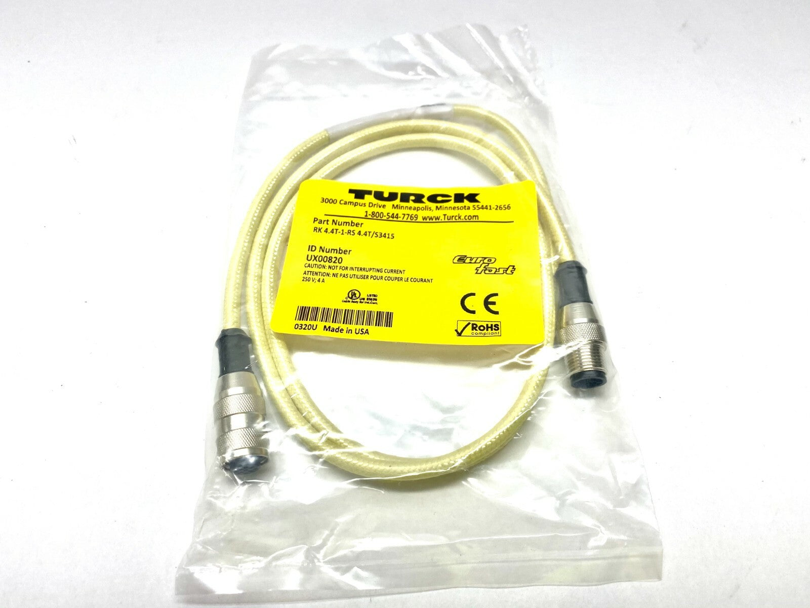 Turck RK 4.4T-1-RS 4.4T/S3415 Eurofast Cordset UX00820 - Maverick Industrial Sales