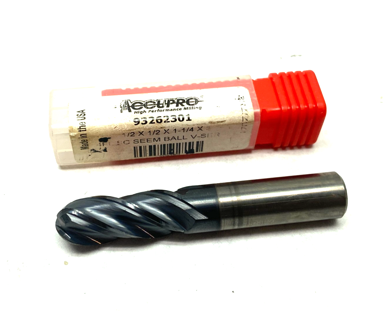 93262301 | Accupro Ball End Mill: 1/2" Dia, 1-1/4" LOC, 4 Flute, Solid Carbide - New – Open box - Maverick Industrial Sales