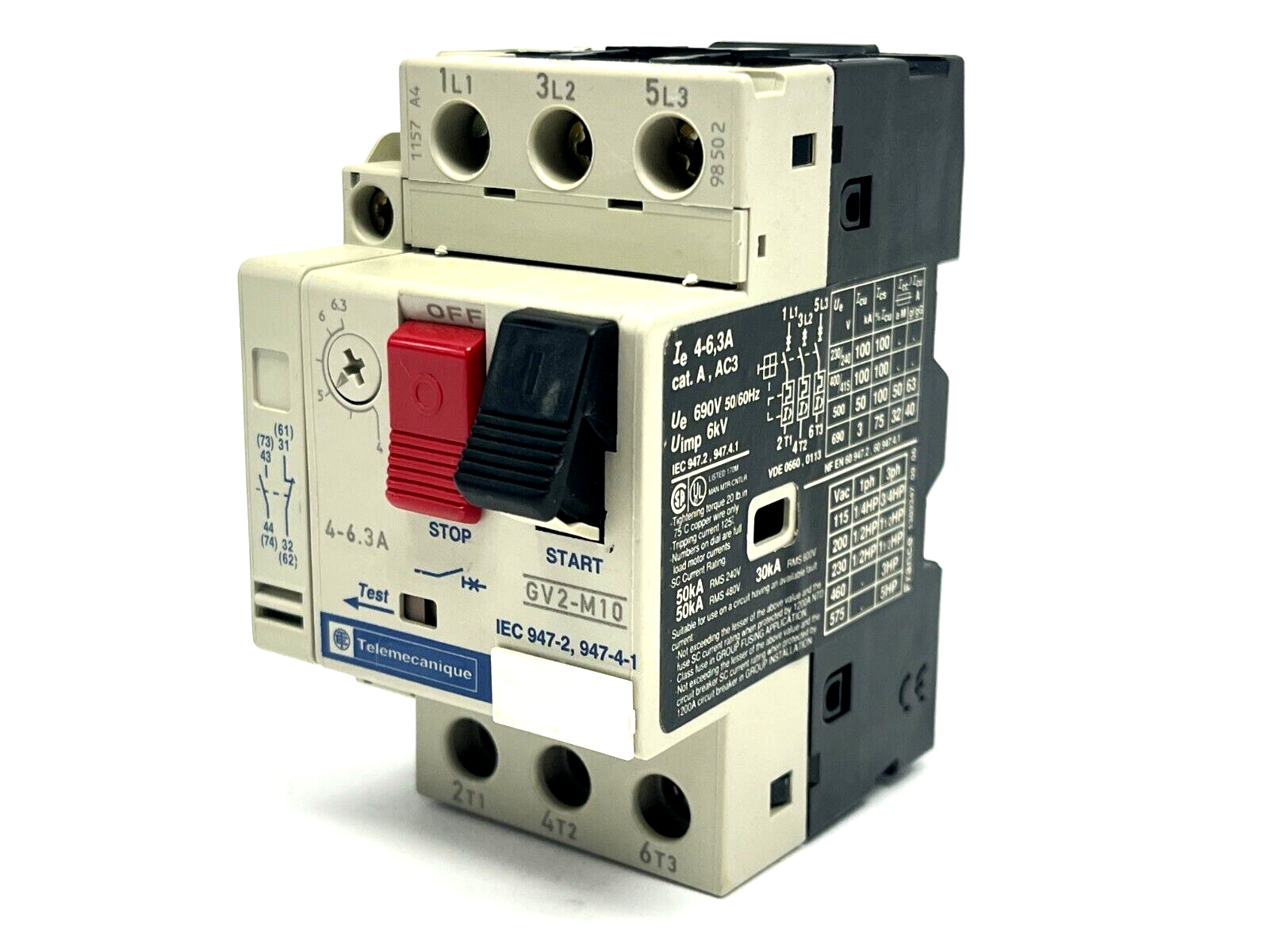Telemecanique GV2-M10 Motor Circuit Breaker 4-6.3A w/ GV2-AN11 Auxiliary Block - Maverick Industrial Sales