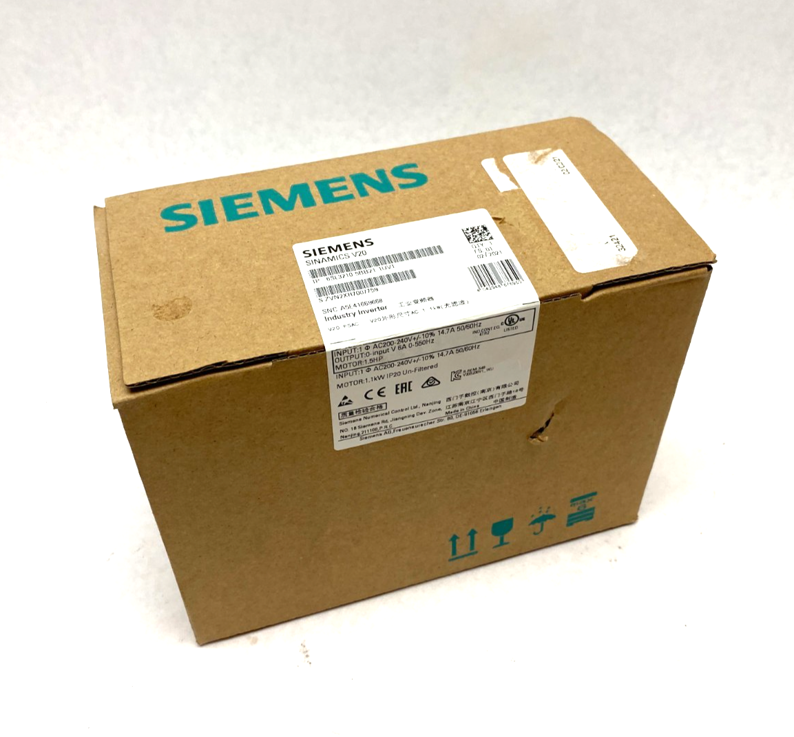 Siemens 6SL3210-5BB21-1UV1 SINAMICS V20 Converter Industry Inverter 1AC 230V - Maverick Industrial Sales