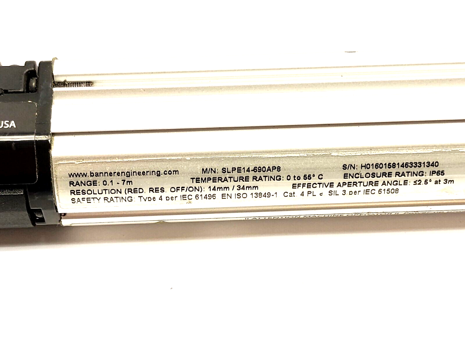 SLPE14-690AP8, SLPR14-690AP8, 83911, 83863 | Banner SLPE14-690AP8 & SLPR14-690AP8 Safety Light Curtain Set 690mm DAMAGED CORD - Used - Maverick Industrial Sales