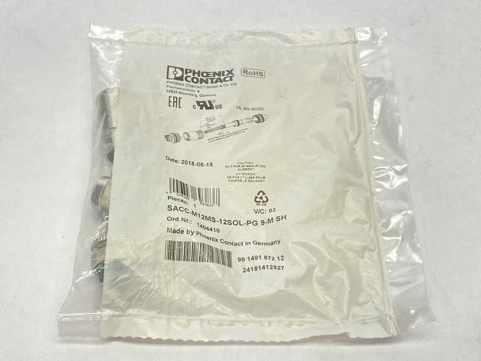 Phoenix Contact SACC-M12MS-12SOL-PG 9-M SH Connector M12 12-Pin A-Code 1404410 - Maverick Industrial Sales