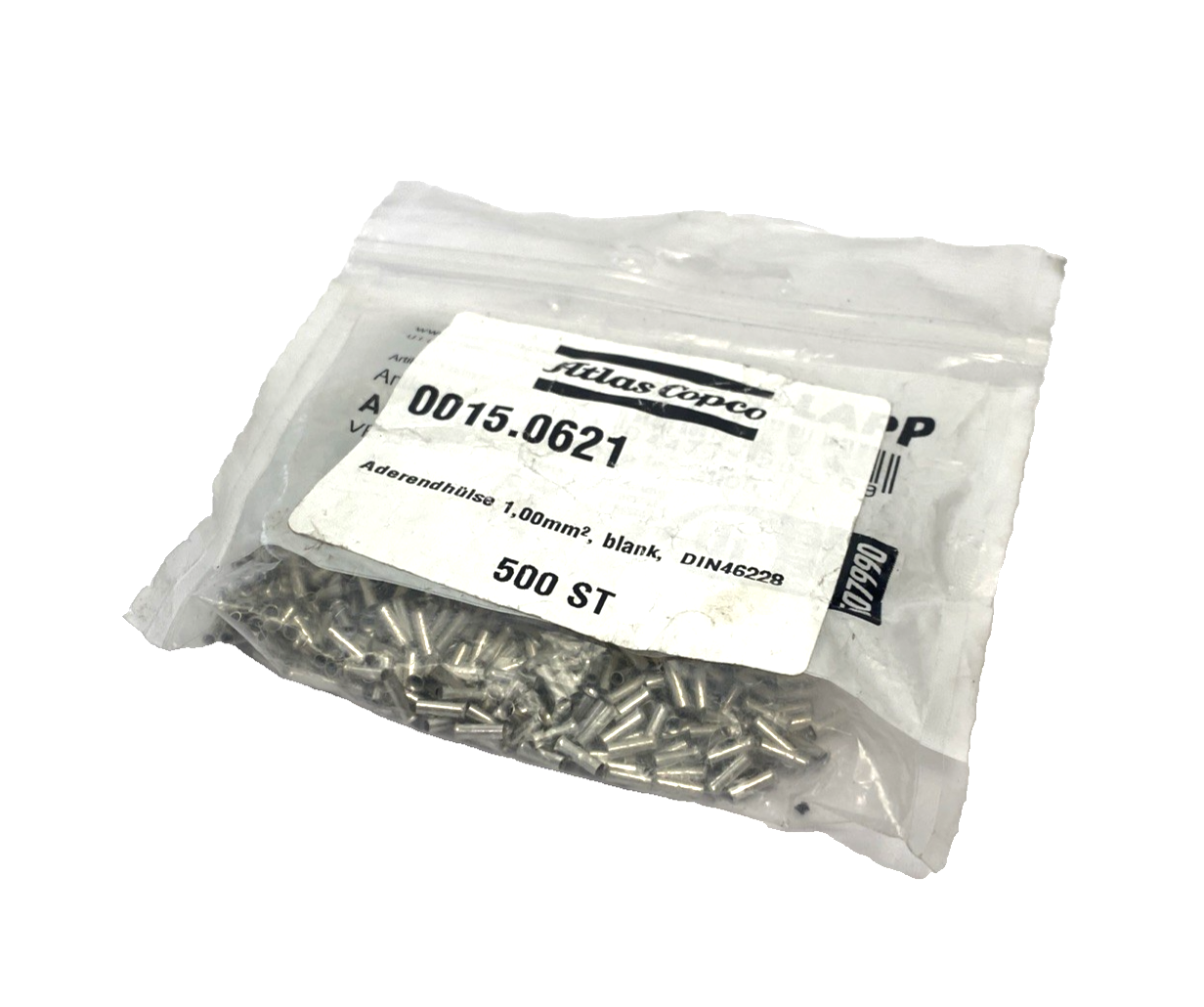 0015.0621 | Atlas Copco Blank Contact Ferrule 1.00mm² DIN46228 500-PACK - New – Open box - Maverick Industrial Sales