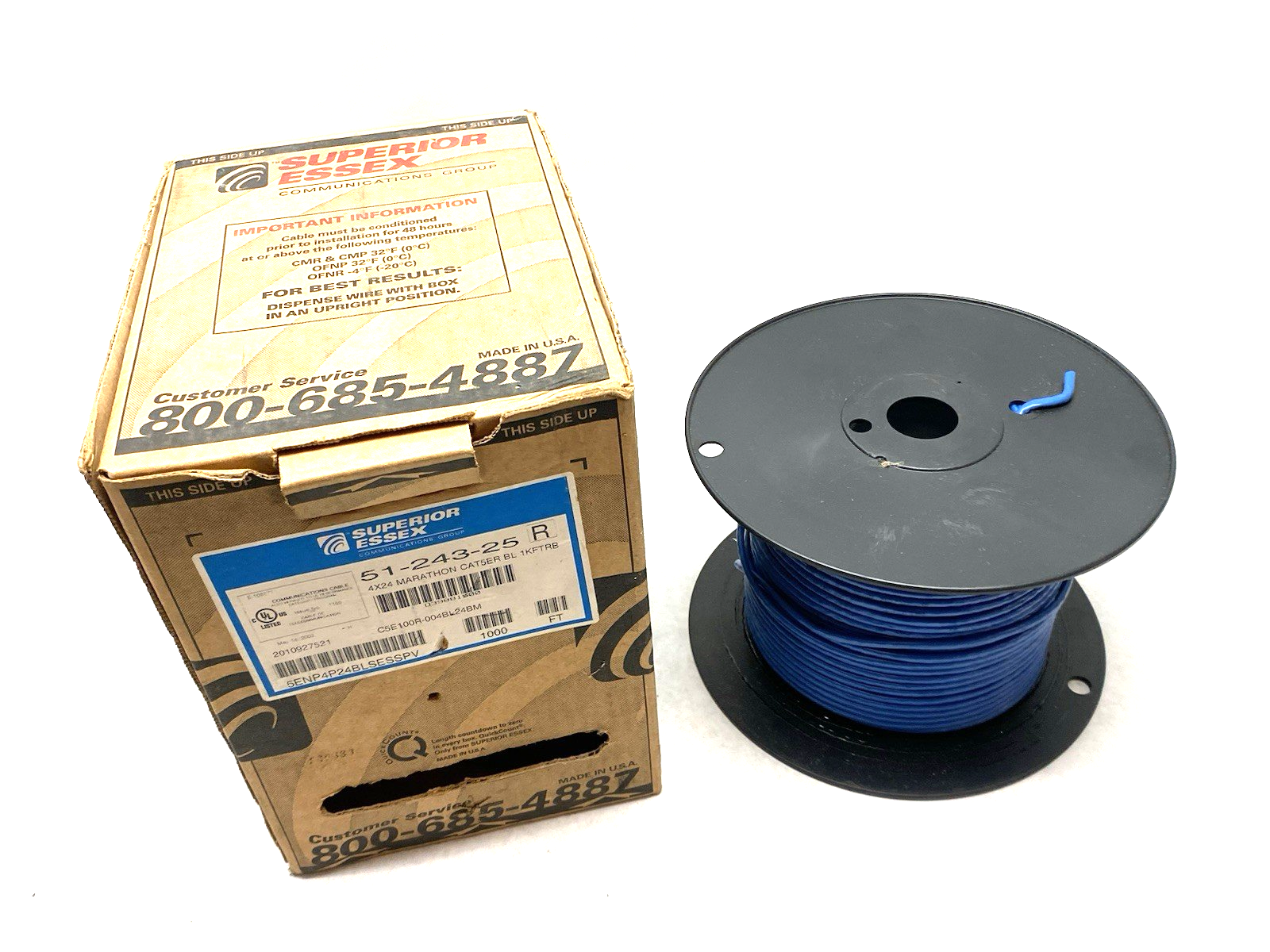 51-243-25 | Superior Essex Marathon LAN® Cat5e Cable 4/24 Blue BOX OF 11 POUNDS - Open box - Maverick Industrial Sales