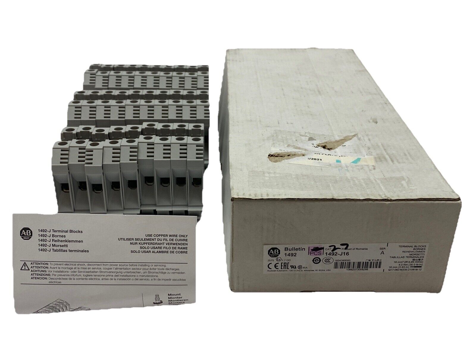 1492-J16 | Allen Bradley Ser A IEC Terminal Blocks LOT OF 29 - New – Open box - Maverick Industrial Sales