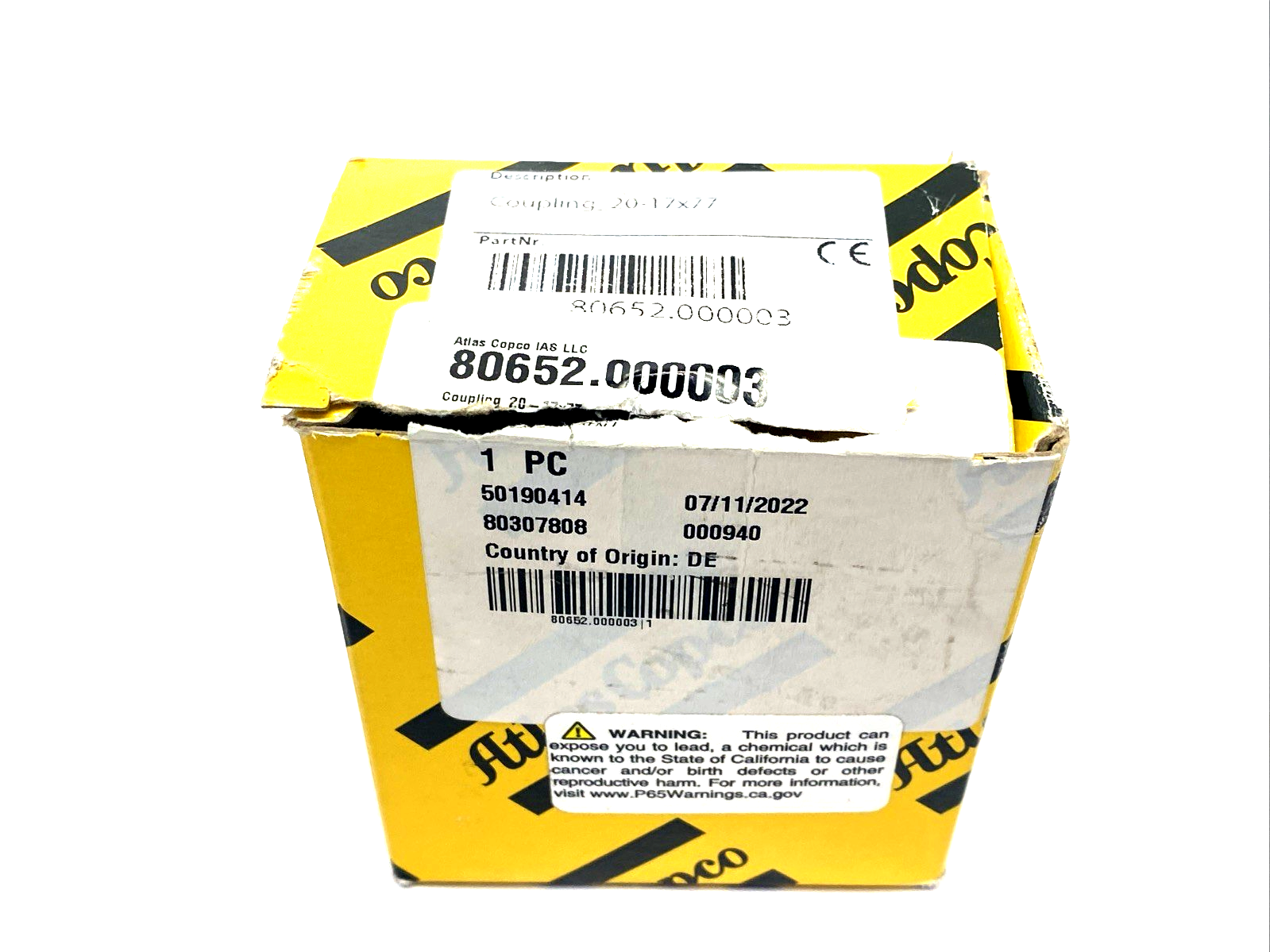 80652.000003, 20-17x77 | Atlas Copco 80652.000003 Shaft Coupling 20-17x77, 20mm ID To 17mm ID x 77mm Long - New Other - Maverick Industrial Sales