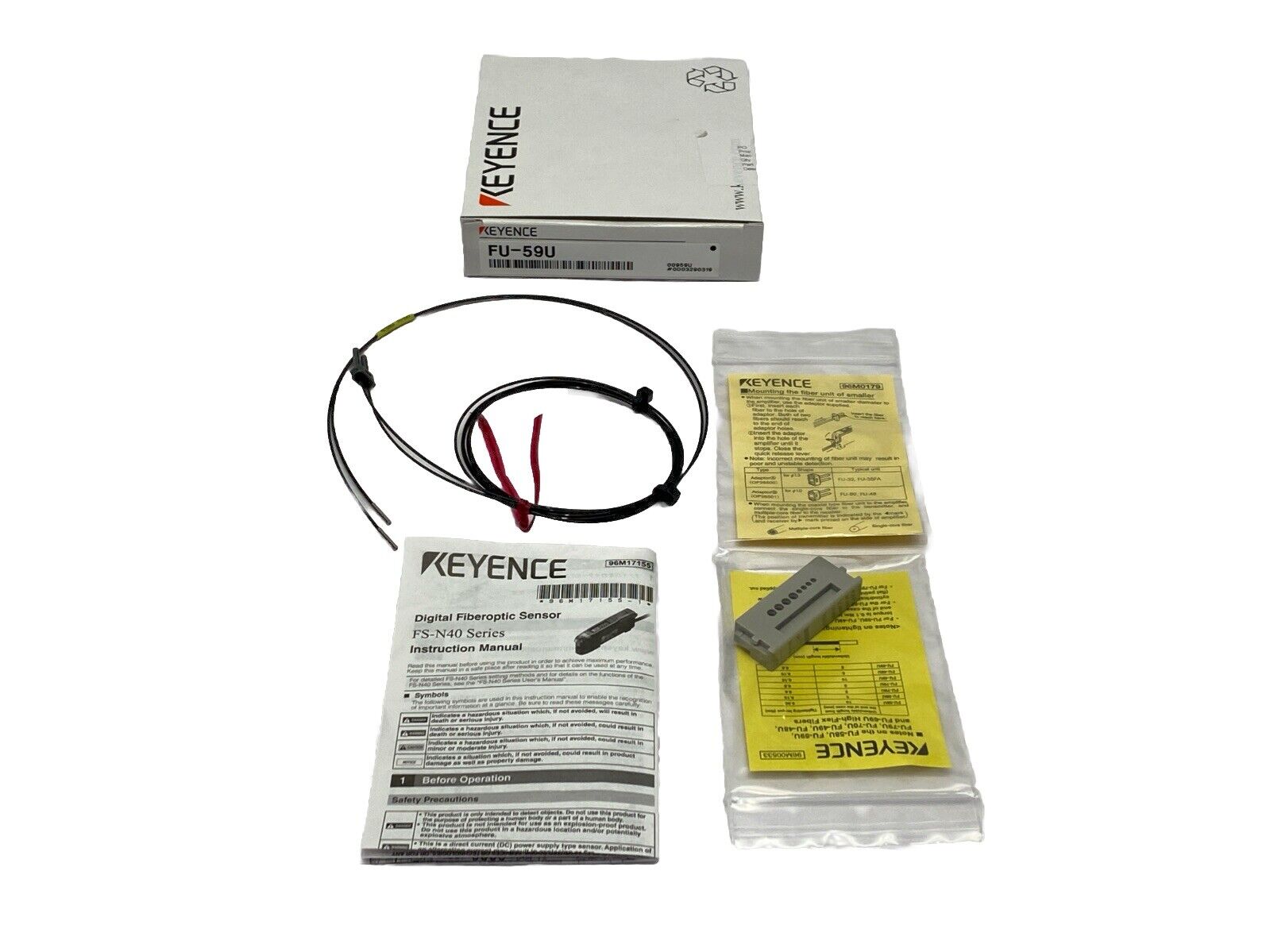 Keyence FU-59U Digital Fiber Optic Sensor Fiber Unit Thrubeam Type - Maverick Industrial Sales
