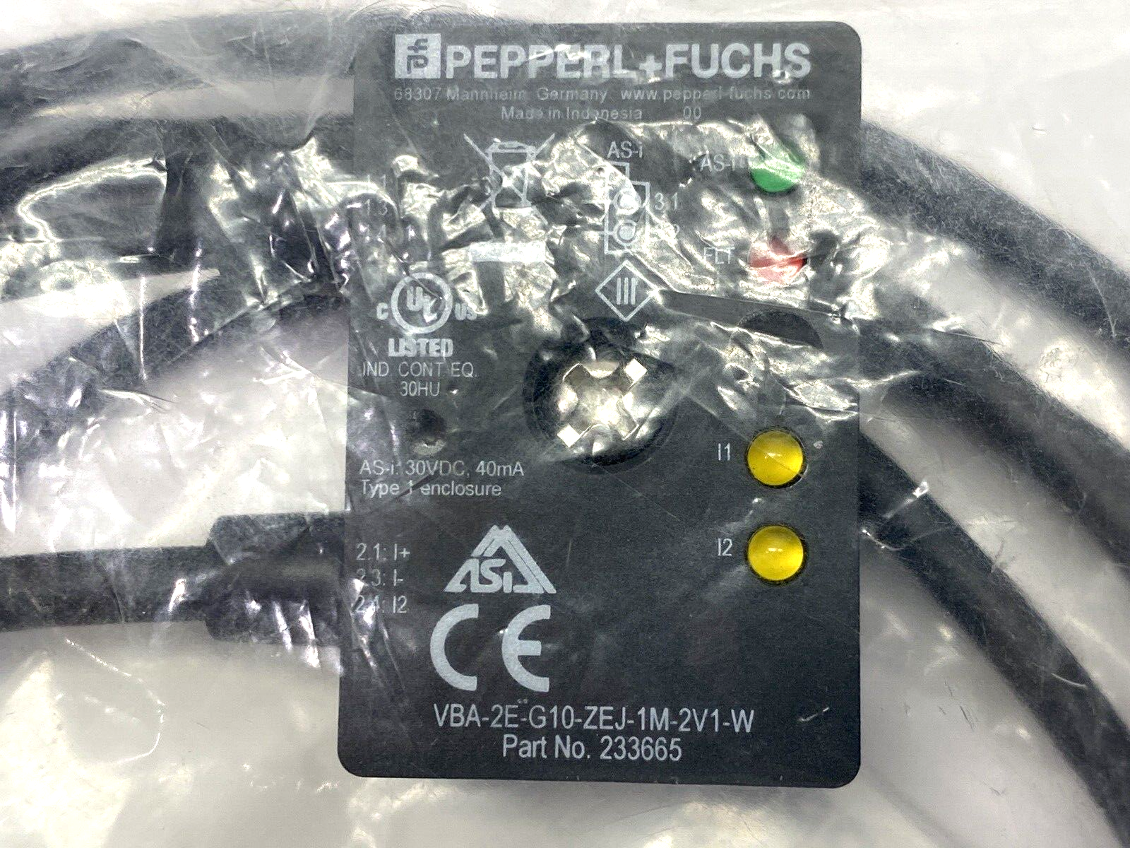 VBA-4A-G10-E2J-1M-V15-G, 268536 | Pepperl+Fuchs VBA-4A-G10-E2J-1M-V15-G Interface Actuator Module 268536 TORN BAG - New Other - Maverick Industrial Sales