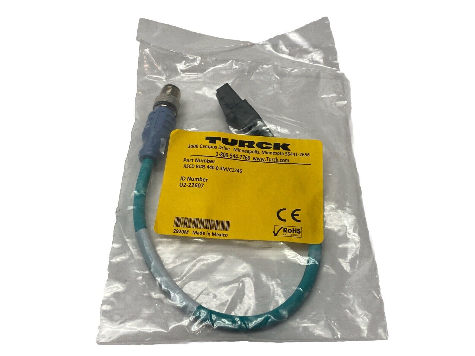 RSCD RJ45 440-0.3M/C1246 | Turck Double-Ended Cordset U2-22607 - New - Maverick Industrial Sales