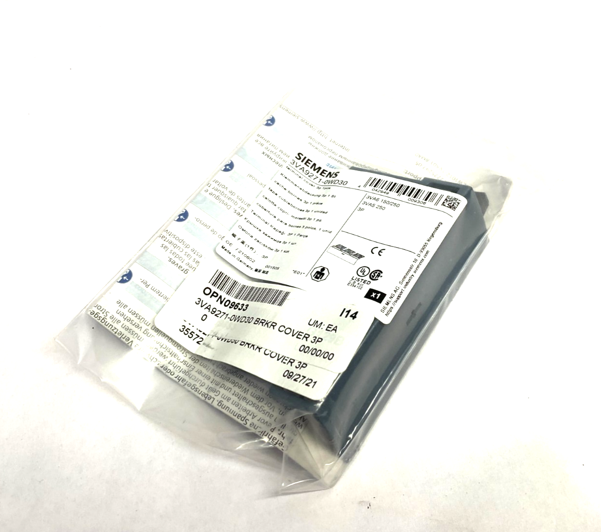 Siemens 3VA9271-0WD30 Circuit Breaker Accessory Terminal Cover 3-Pole - Maverick Industrial Sales