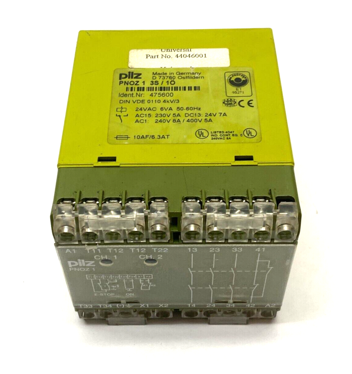 PNOZ 1 3S / 1Ö, 475600 | Pilz PNOZ 1 3S / 1Ö Safety Relay 24VAC 6VA 50-60Hz 475600 - Used - Maverick Industrial Sales