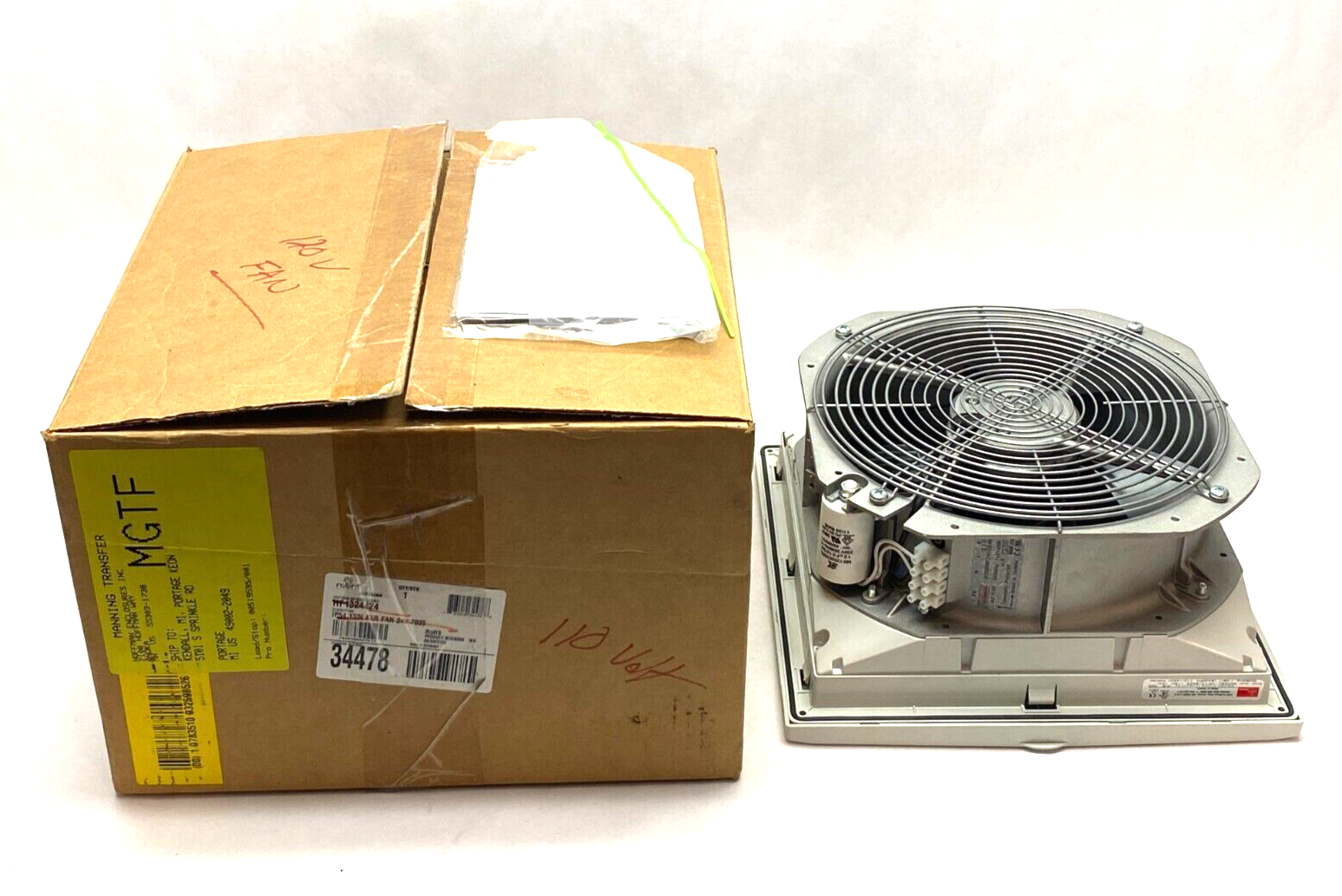 Hoffman HF1316424 Side Mount Filter Fan Thermally Protected 115V 484CFM Lt Gray - New – Open box - Maverick Industrial Sales