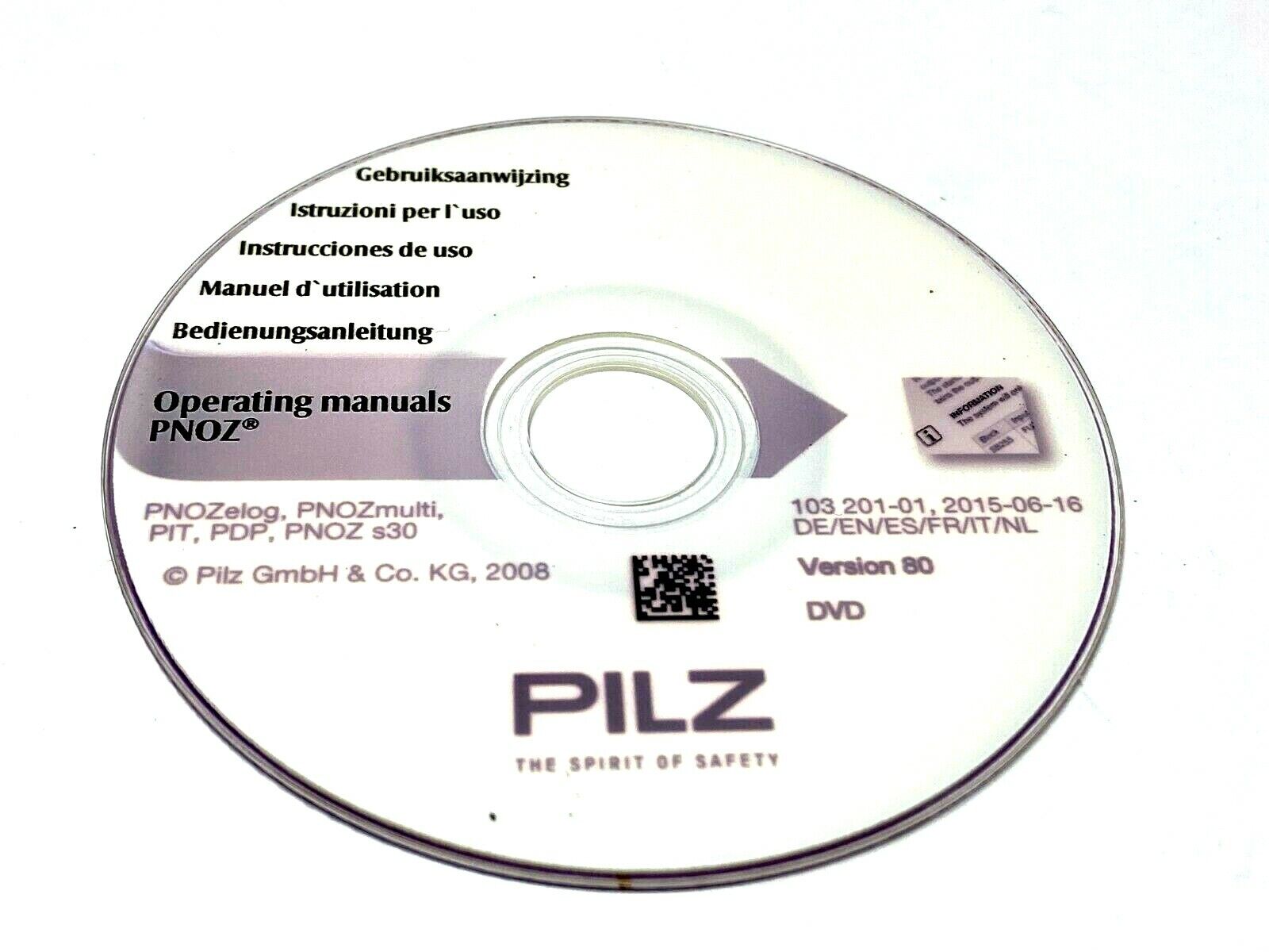 Pilz 103 201-01 Operating Manuals PNOZ Version 80 DVD - Used - Maverick Industrial Sales