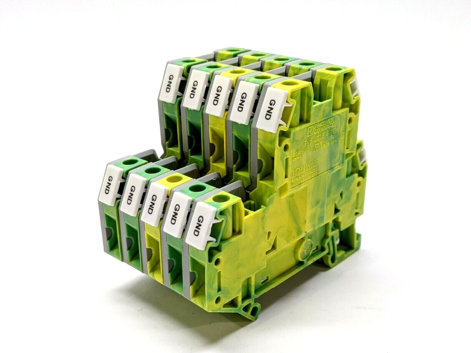 Phoenix Contact Typ UTTB 4-PE Terminal Block w/D-UTTB 2.5/4 End Cover LOT OF 5 - Used - Maverick Industrial Sales