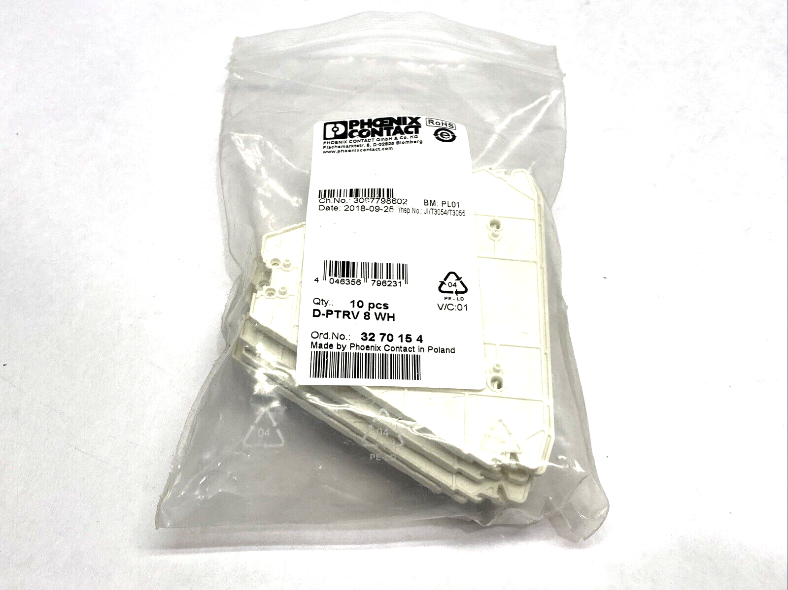 Phoenix Contact D-PTRV 8 WH Terminal Block End Covers White 3270154 LOT OF 10 - New – Open box - Maverick Industrial Sales