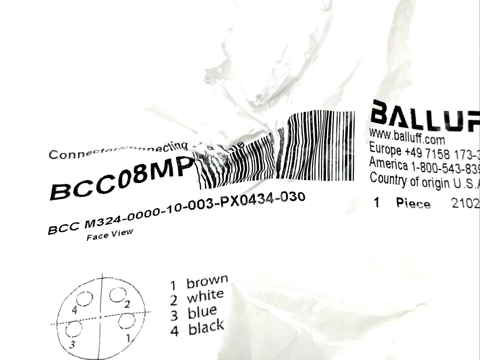 Balluff BCC08MP Cordset 4-Pin M8 Female 3m BCC M324-0000-10-003-PX0434-030 - New – Open box - Maverick Industrial Sales