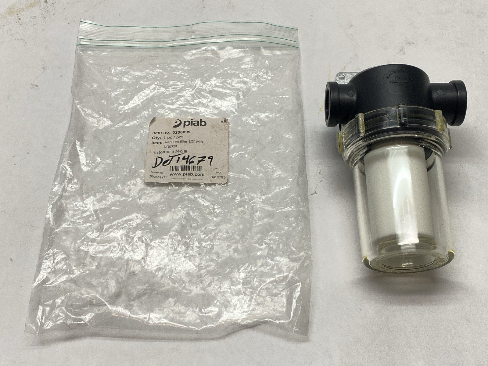 Piab 0206899 Vacuum Filter 1/2" With Bracket - New – Open box - Maverick Industrial Sales